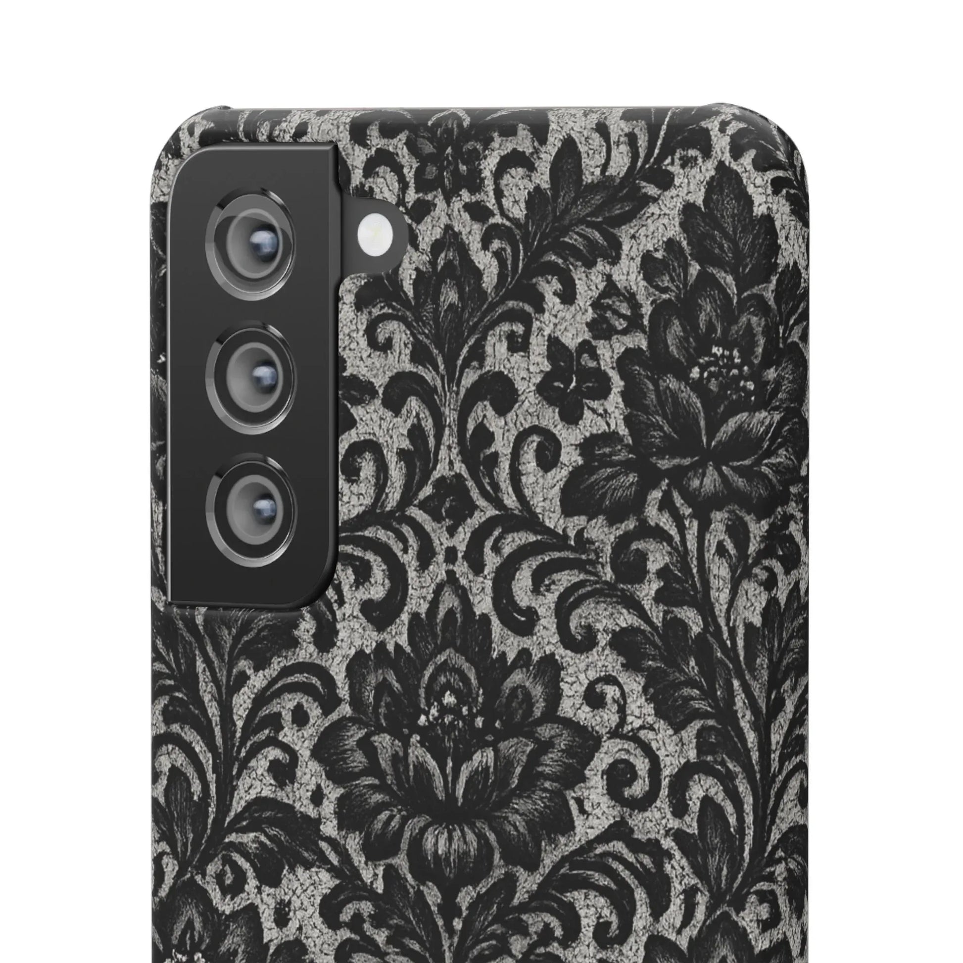Black Damask Floral Phone Case for iPhone 11-17 and Galaxy S20-S25 - KARARMDESIGN