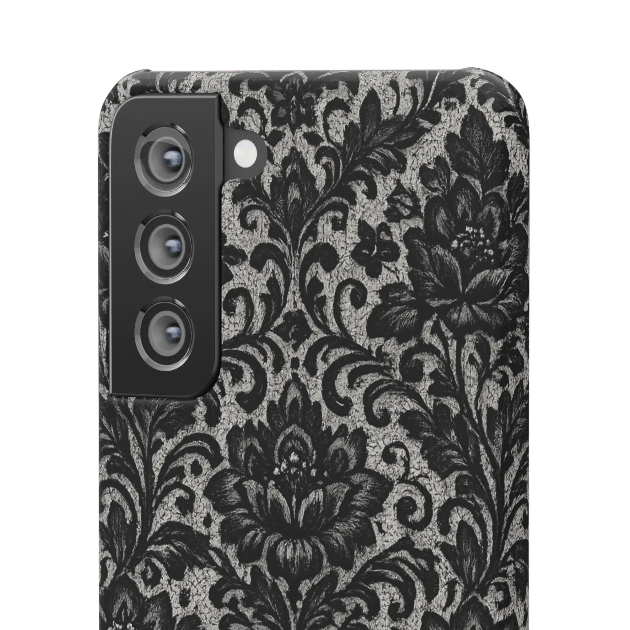 Black Damask Floral Phone Case for iPhone 11-17 and Galaxy S20-S25 - KARARMDESIGN