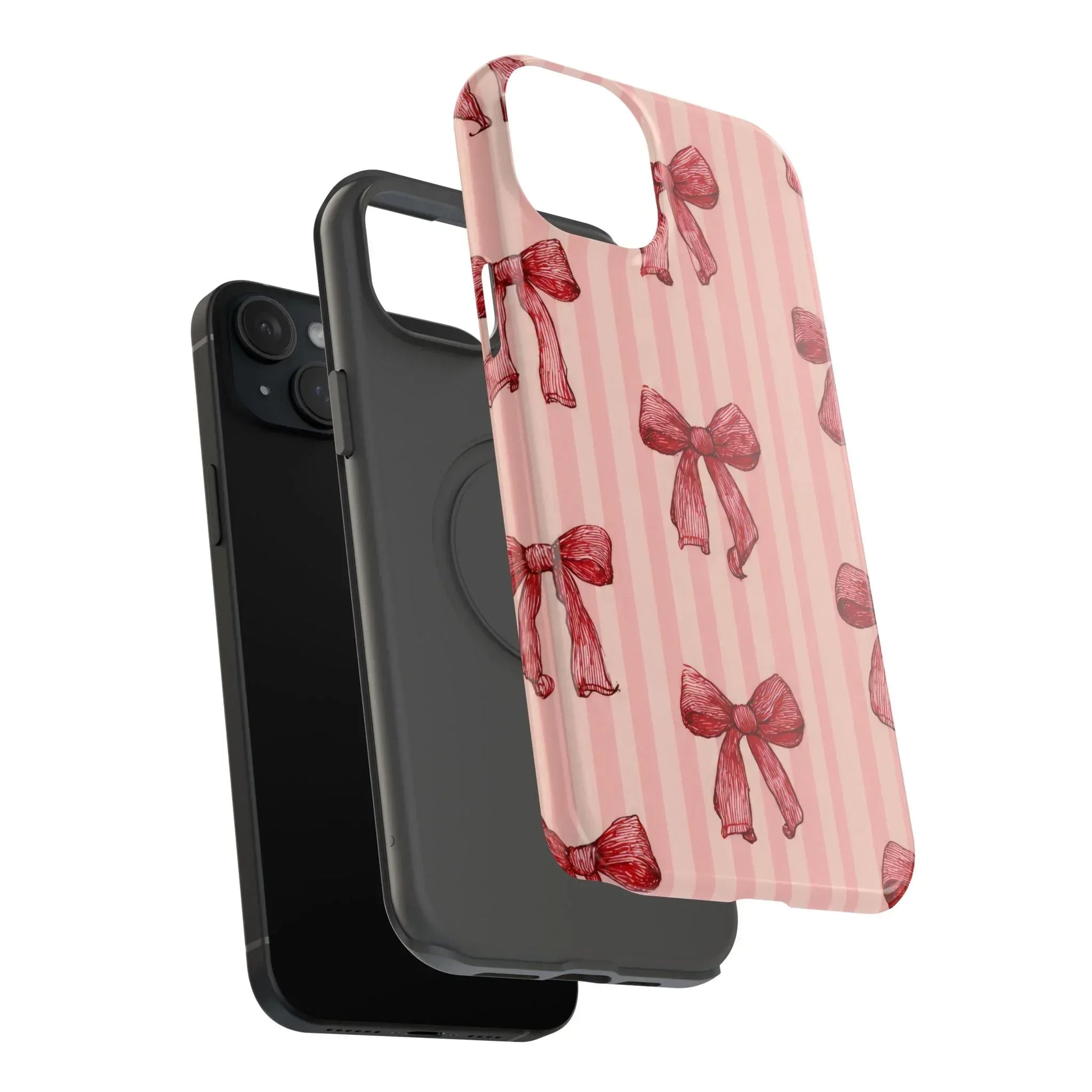 Red Bow Stripe Phone Case for iPhone 11-17 & Galaxy S21-S22 - KARARMDESIGN