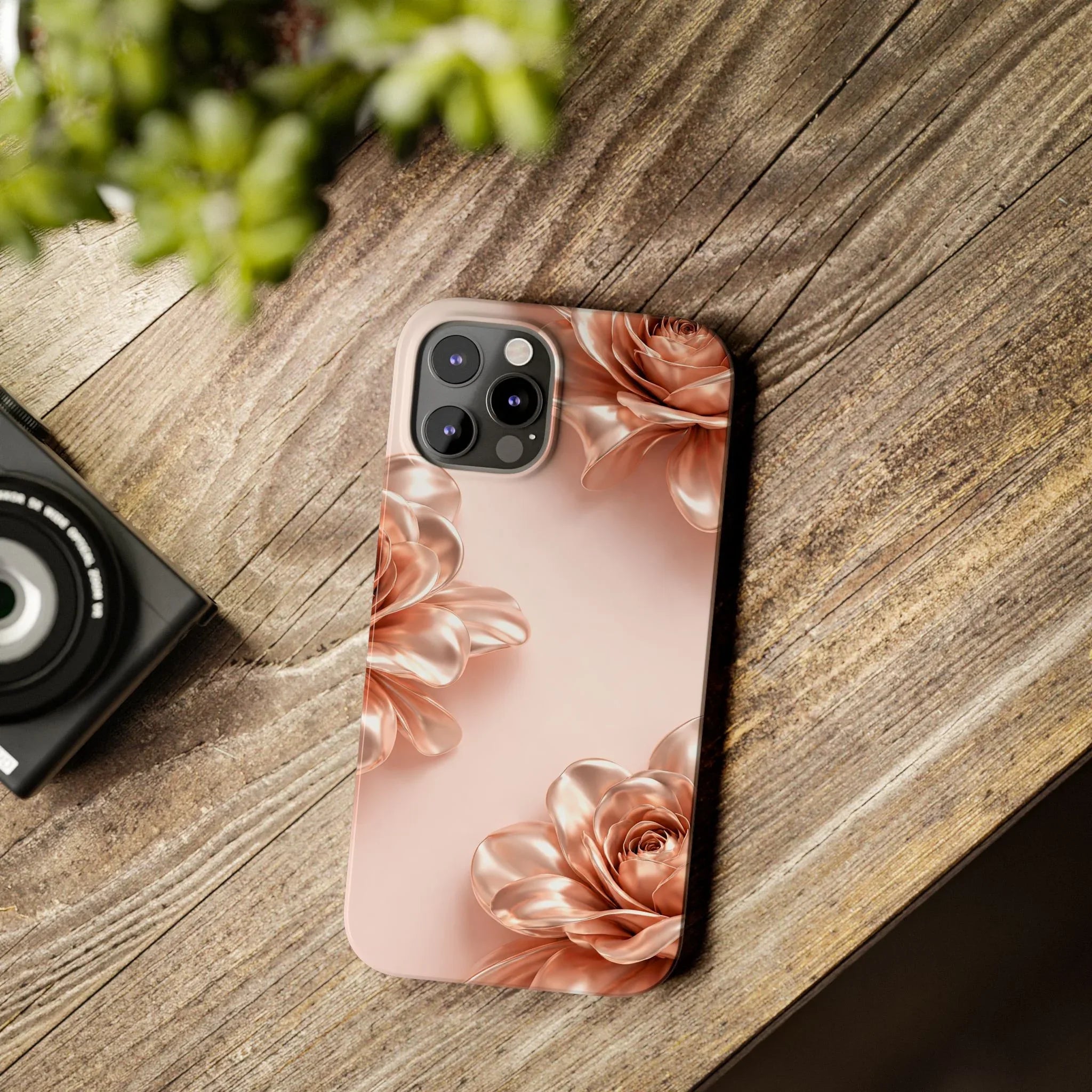 Blush Metallic Flower Case for iPhone 11-17 - KARARMDESIGN