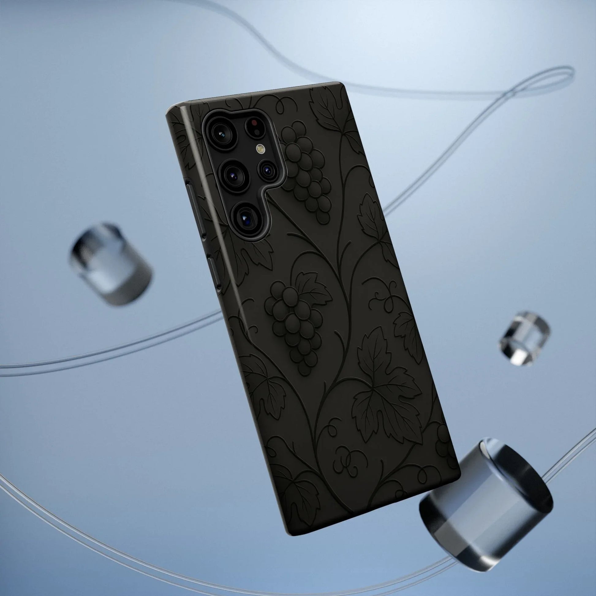 Elegant Embossed Grape Leaf Black Phone Case for iPhone and Galaxy - KARARMDESIGN