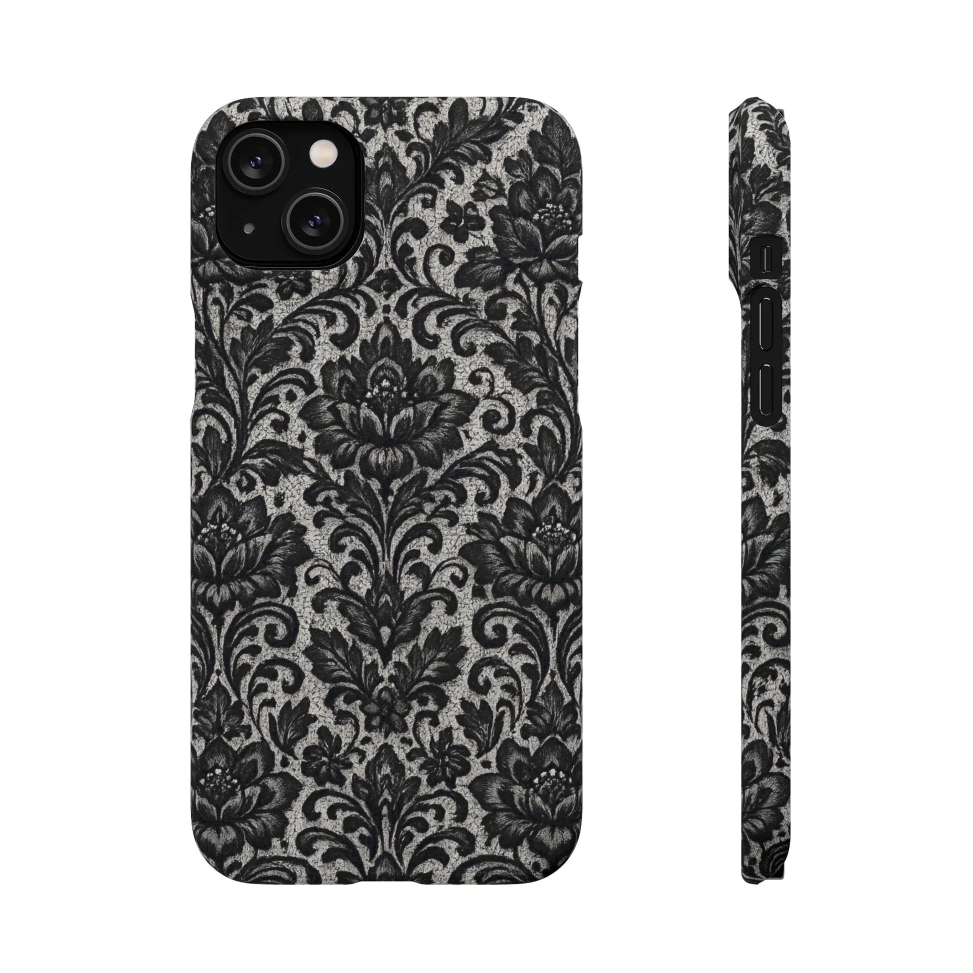 Black Damask Floral Phone Case for iPhone 11-17 and Galaxy S20-S25 - KARARMDESIGN