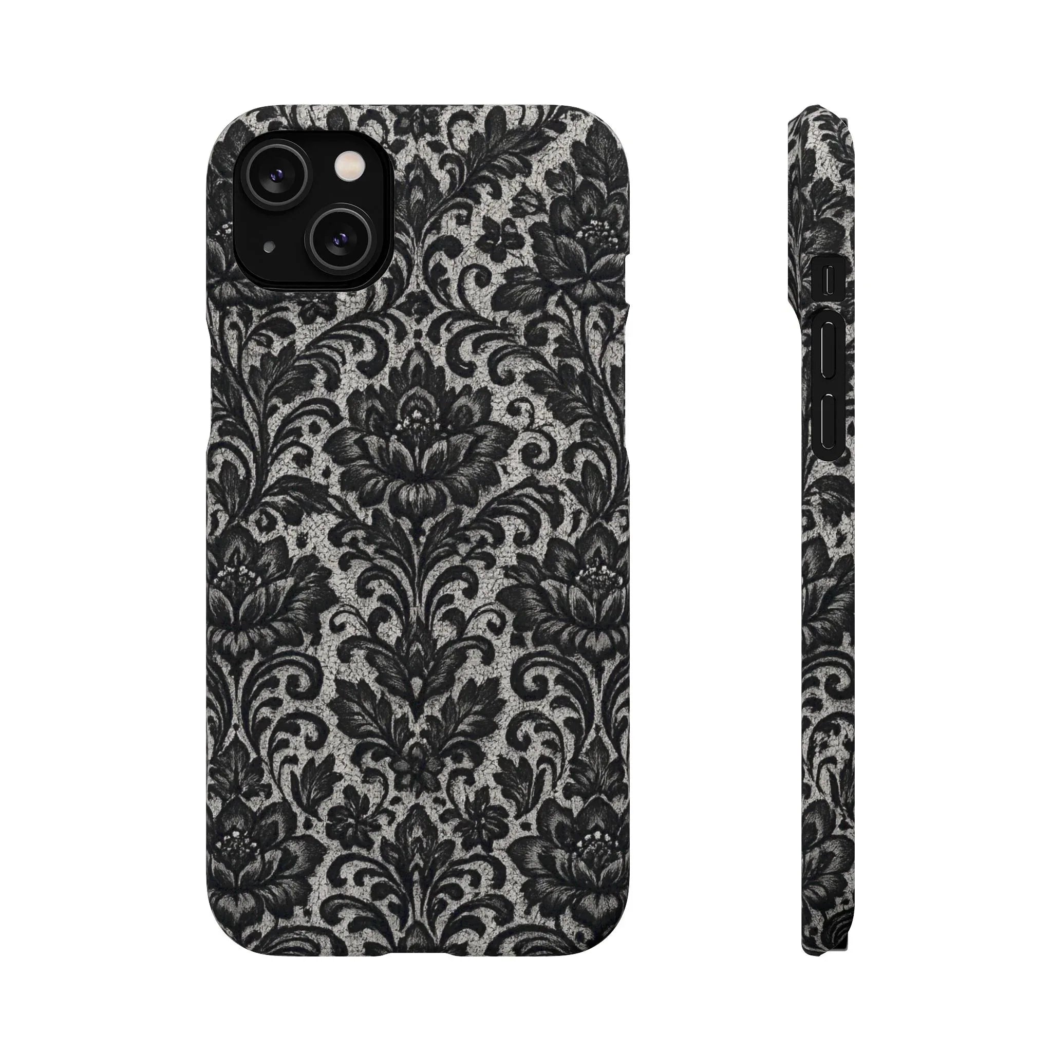 Black Damask Floral Phone Case for iPhone 11-17 and Galaxy S20-S25 - KARARMDESIGN