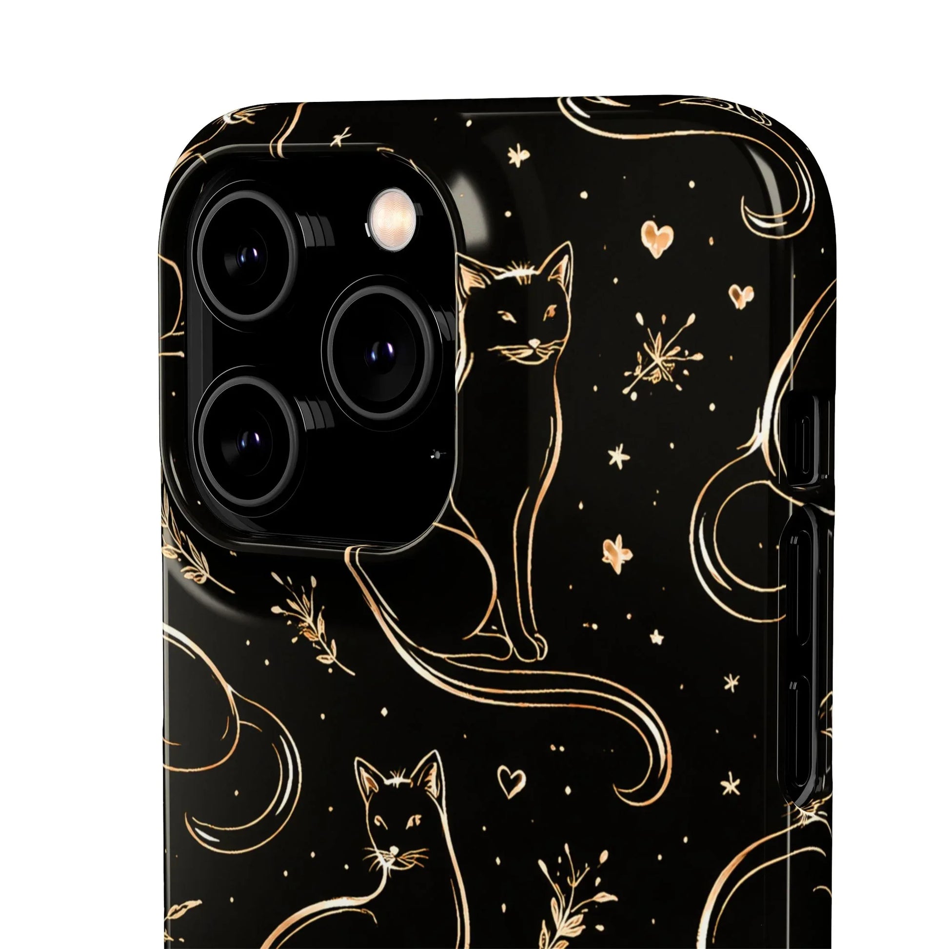 Golden Cat Pattern Phone Case for iPhone 11–17 & Galaxy S21–S25 - KARARMDESIGN