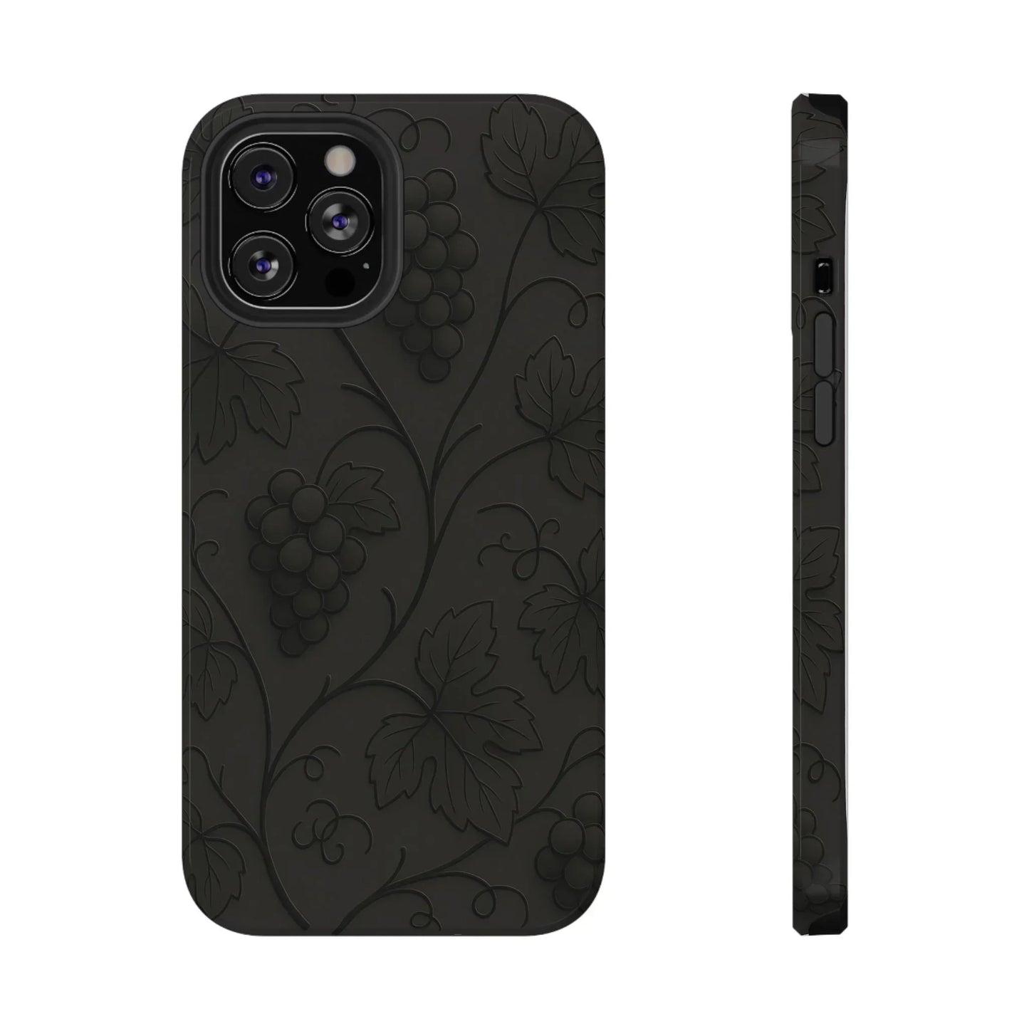 Elegant Embossed Grape Leaf Black Phone Case for iPhone and Galaxy - KarArmDesign