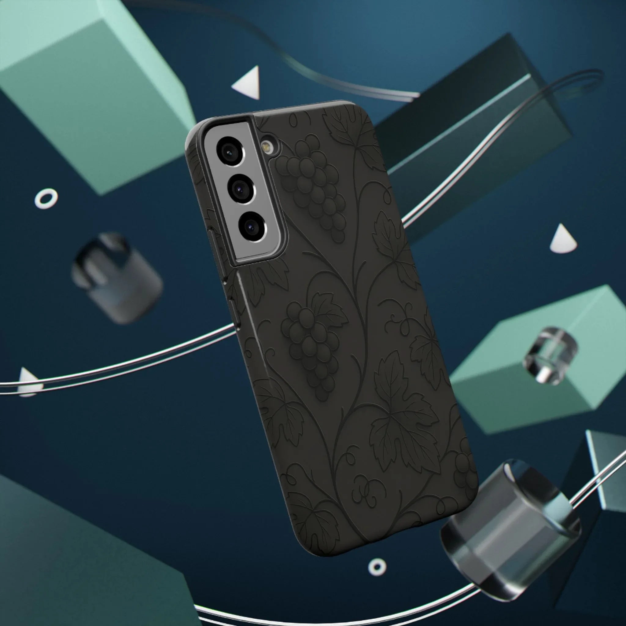 Elegant Embossed Grape Leaf Black Phone Case for iPhone and Galaxy - KARARMDESIGN