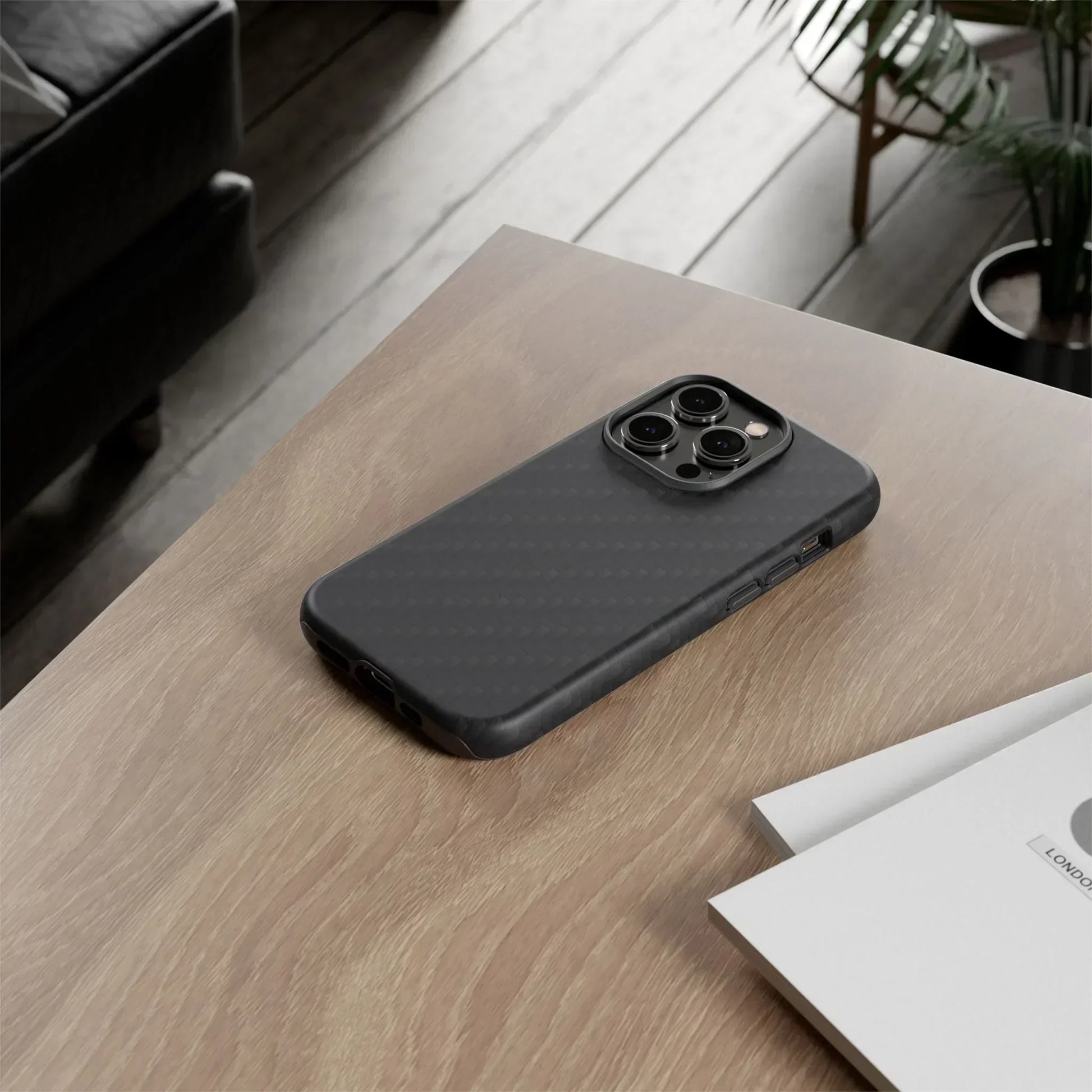 Black Carbon Phone Case Tough Case for iPhone 8-16 and Google Pixel up to 9 Models - KarArmDesign