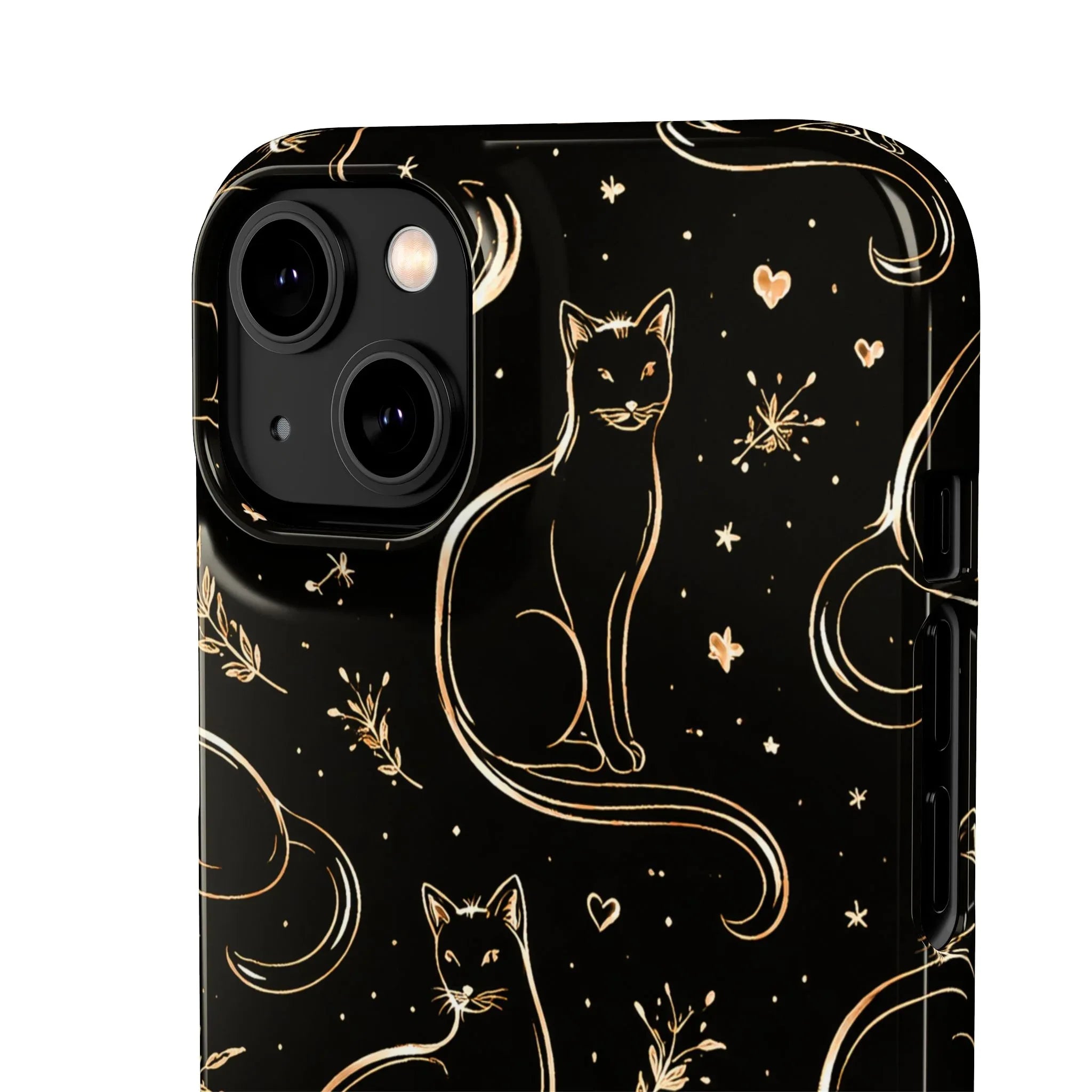 Golden Cat Pattern Phone Case for iPhone 11–17 & Galaxy S21–S25 - KARARMDESIGN