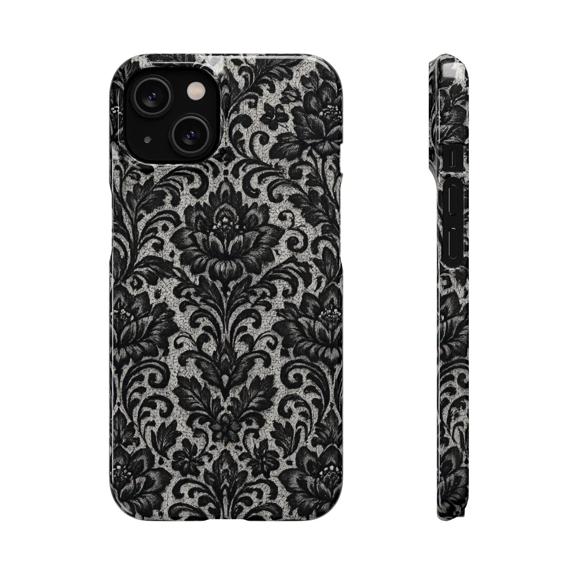 Black Damask Floral Phone Case for iPhone 11-17 and Galaxy S20-S25 - KARARMDESIGN