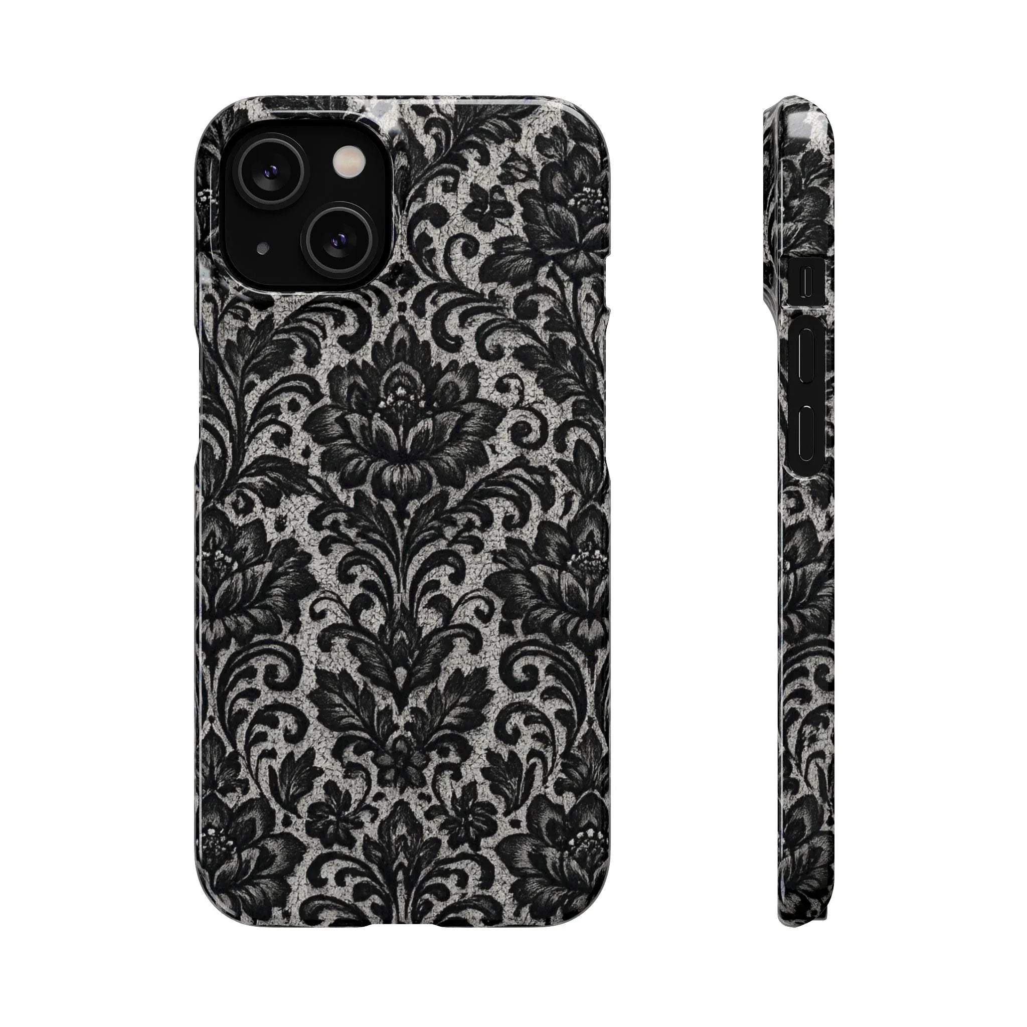 Black Damask Floral Phone Case for iPhone 11-17 and Galaxy S20-S25 - KARARMDESIGN