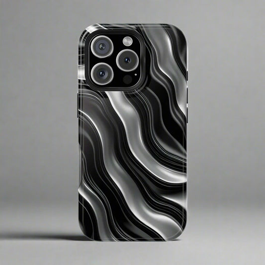 Wavy Illusion Black & Silver MagSafe® Tough Phone Case - KarArmDesign