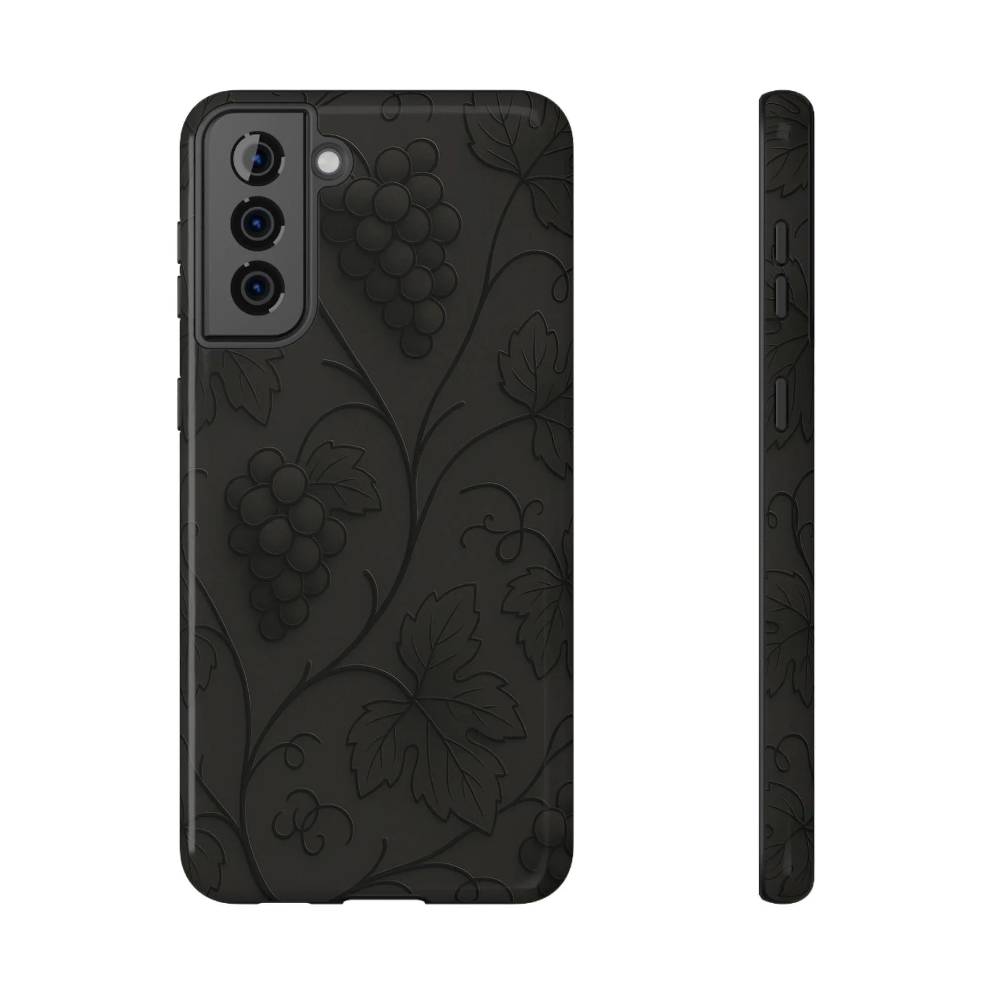 Elegant Embossed Grape Leaf Black Phone Case for iPhone and Galaxy - KARARMDESIGN