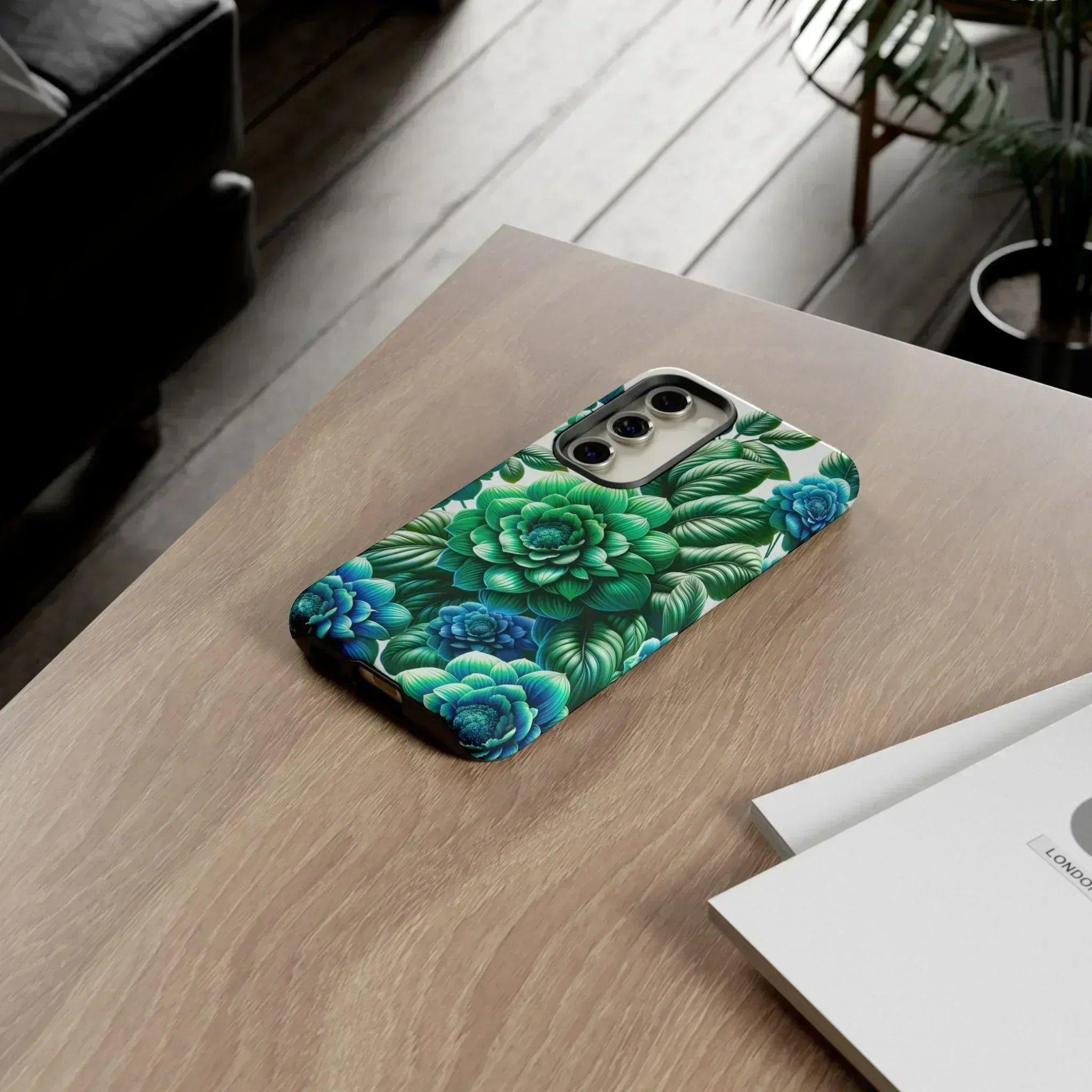 Green and Blue Floral Phone Case for Galaxy S10-S25 - KARARMDESIGN