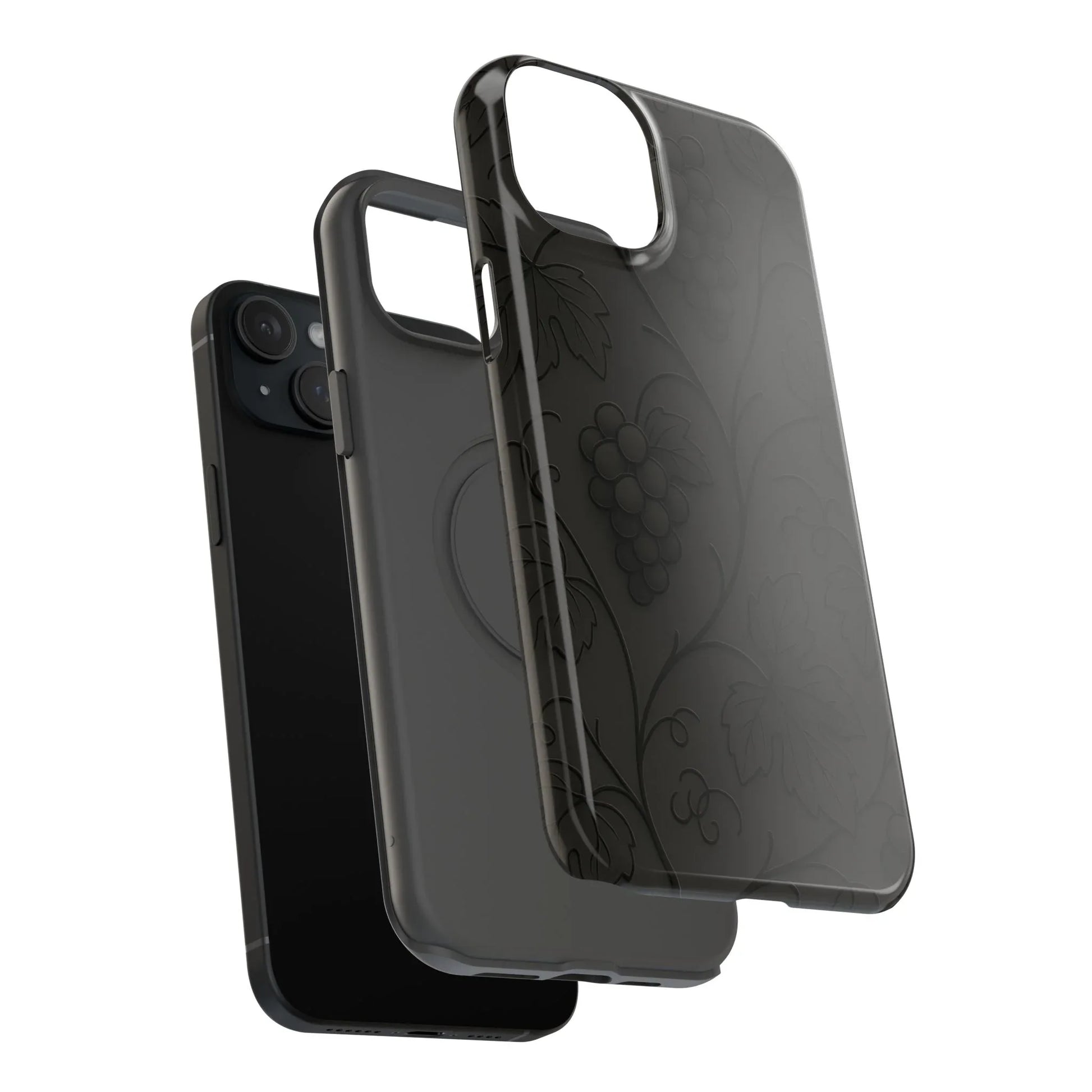 Elegant Embossed Grape Leaf Black Phone Case for iPhone and Galaxy - KARARMDESIGN