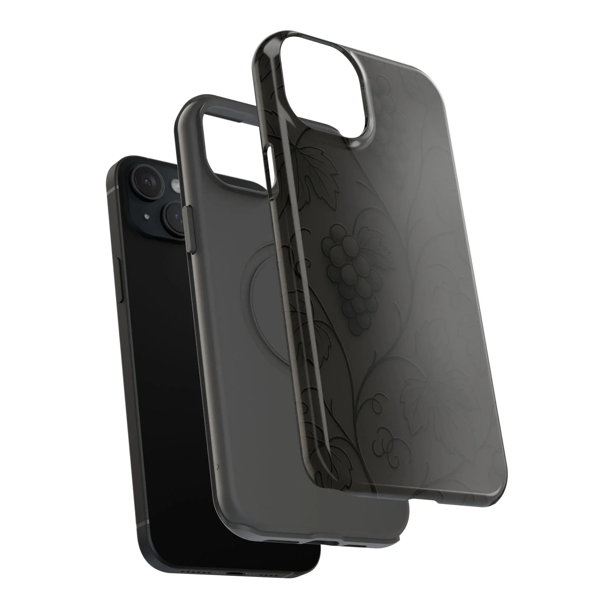 Elegant Embossed Grape Leaf Black Phone Case for iPhone and Galaxy - KARARMDESIGN