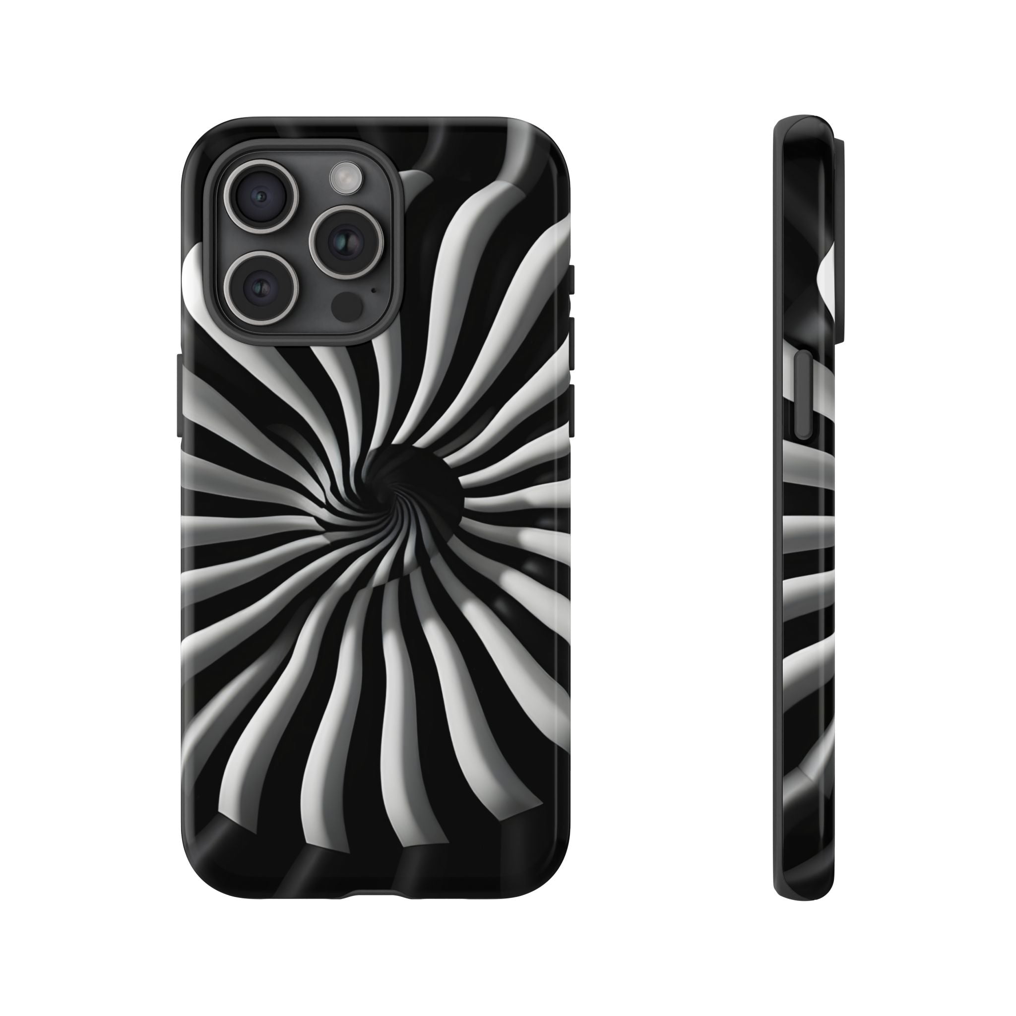 Hypnotic Black and White Spiral Phone Case – Optical Illusion Design for iPhone & Galaxy
