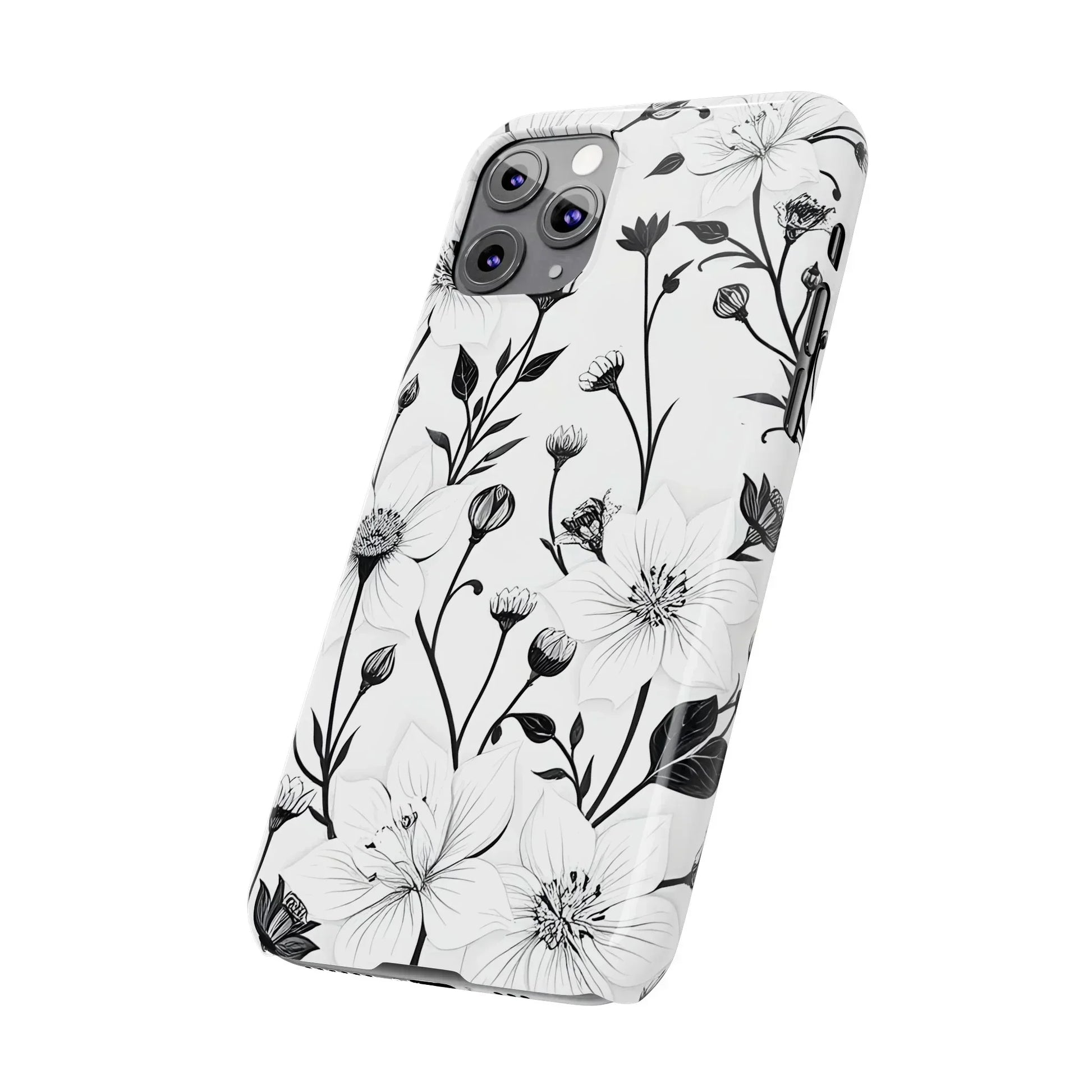 Monochrome Bloom Slim Floral Phone Case for iPhone 7-16 Models - KarArmDesign