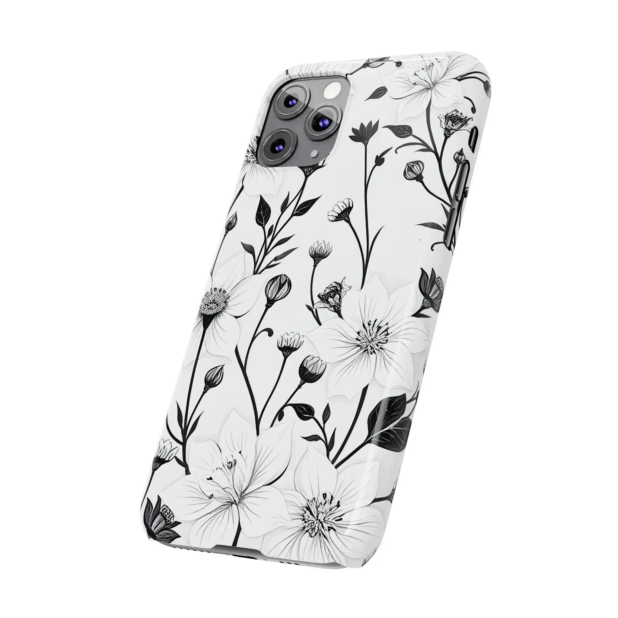 Monochrome Bloom Floral Phone Case for iPhone 11-16 - KARARMDESIGN