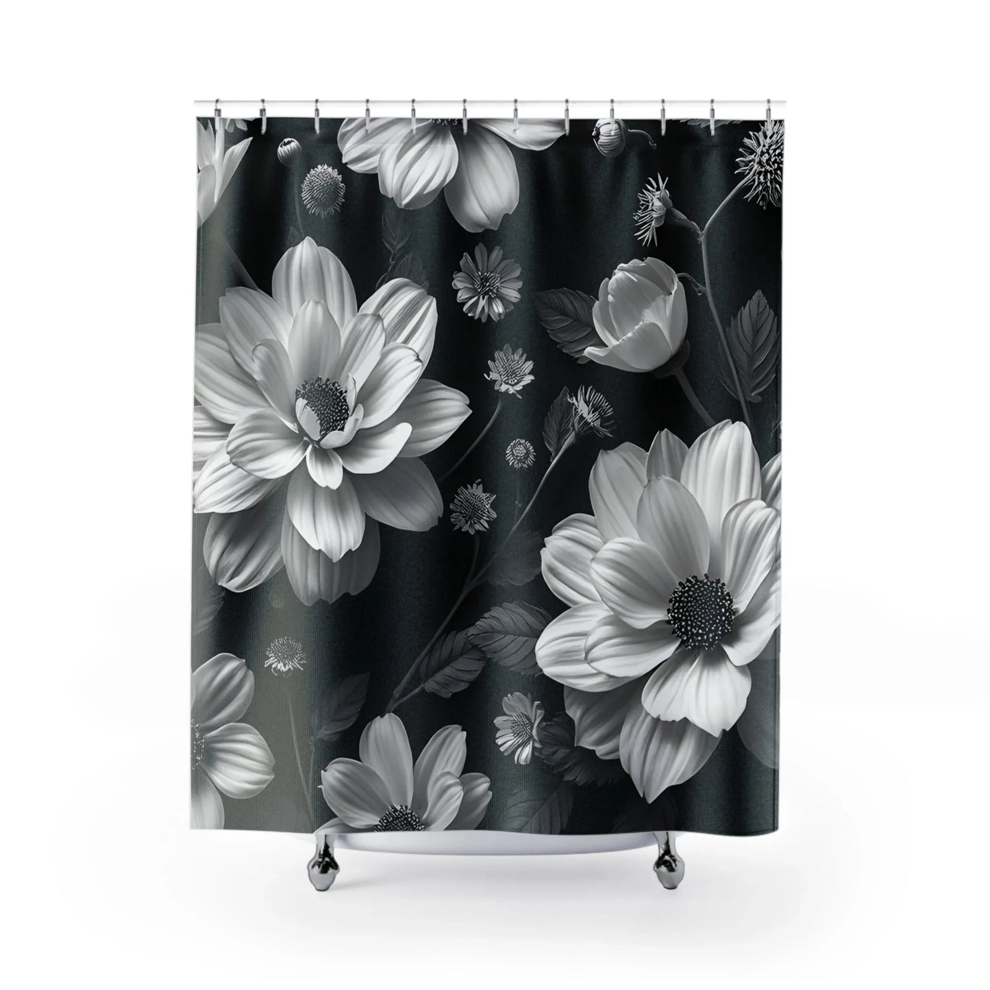 Elegant Floral Shower Curtain Timeless Black & White Bathroom Decor - KarArmDesign