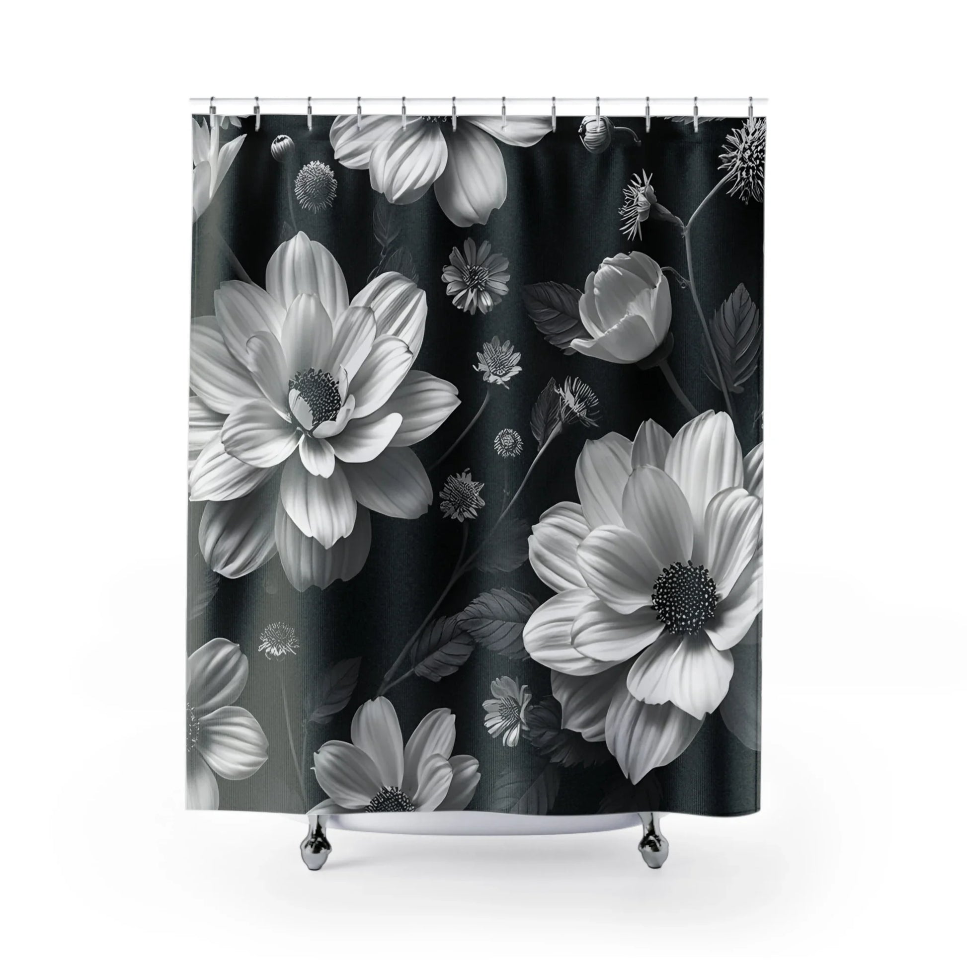 Elegant Floral Shower Curtain Timeless Black & White Bathroom Decor - KarArmDesign