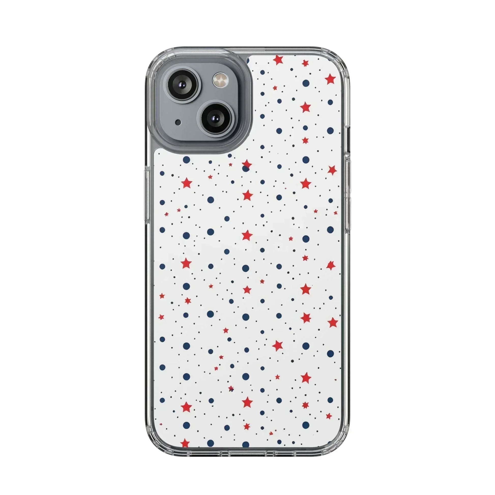 White Phone Case with Red Stars and Blue Polka Dots for iPhone and Galaxy - KARARMDESIGN