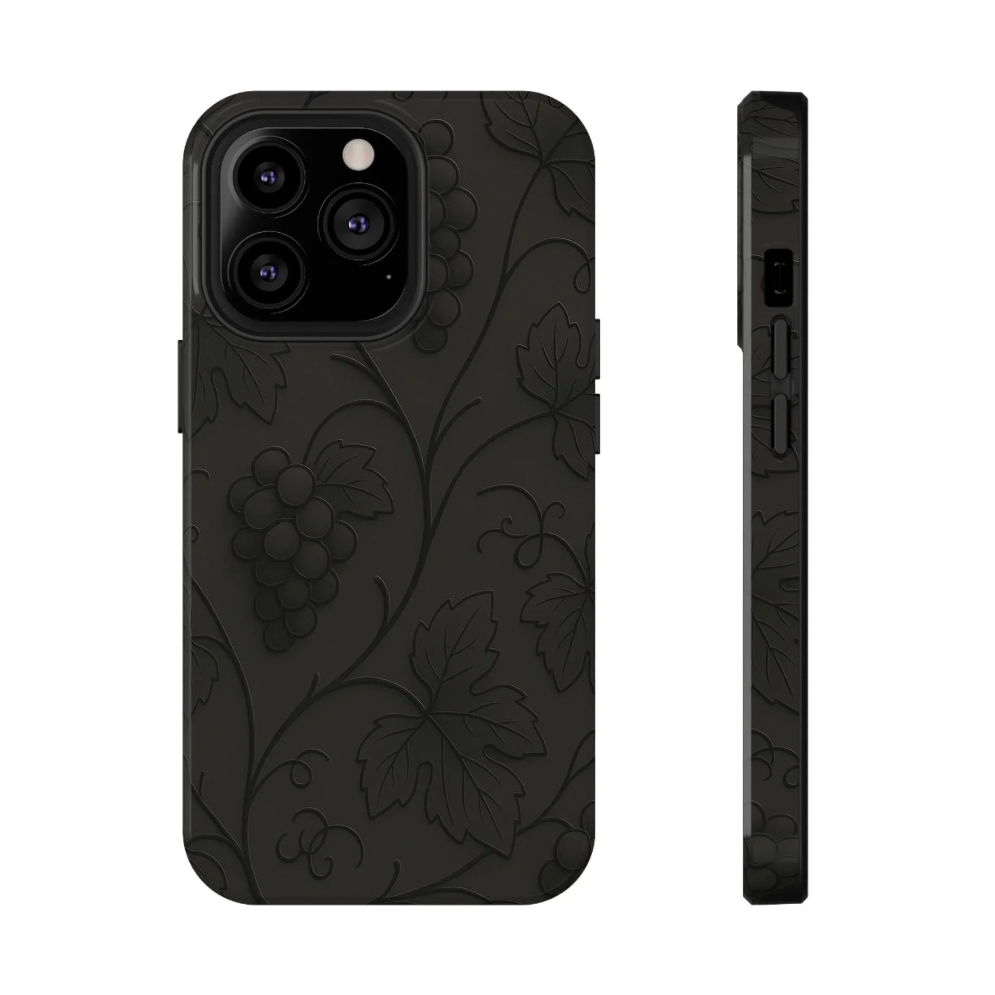 Elegant Embossed Grape Leaf Black Phone Case for iPhone and Galaxy - KARARMDESIGN