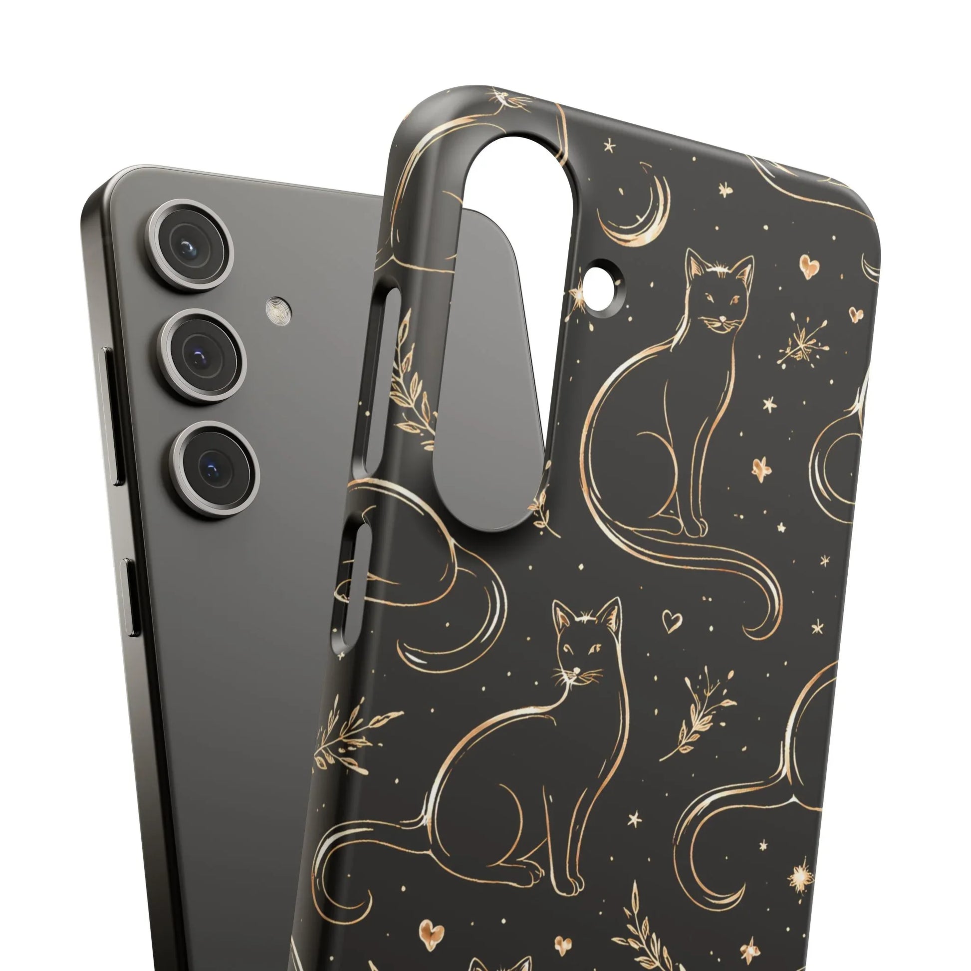 Golden Cat Pattern Phone Case for iPhone 11–17 & Galaxy S21–S25 - KARARMDESIGN