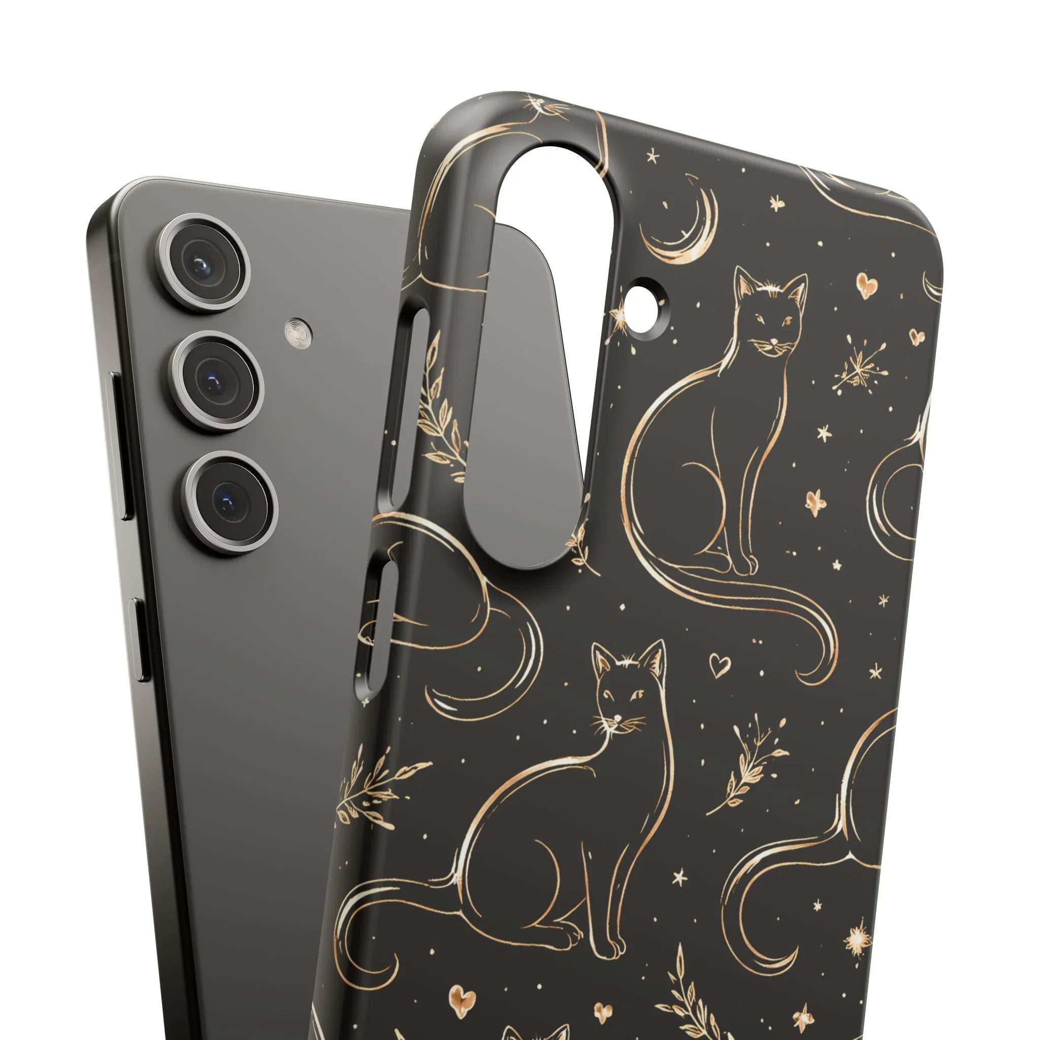 Golden Cat Pattern Phone Case for iPhone 11–17 & Galaxy S21–S25 - KARARMDESIGN