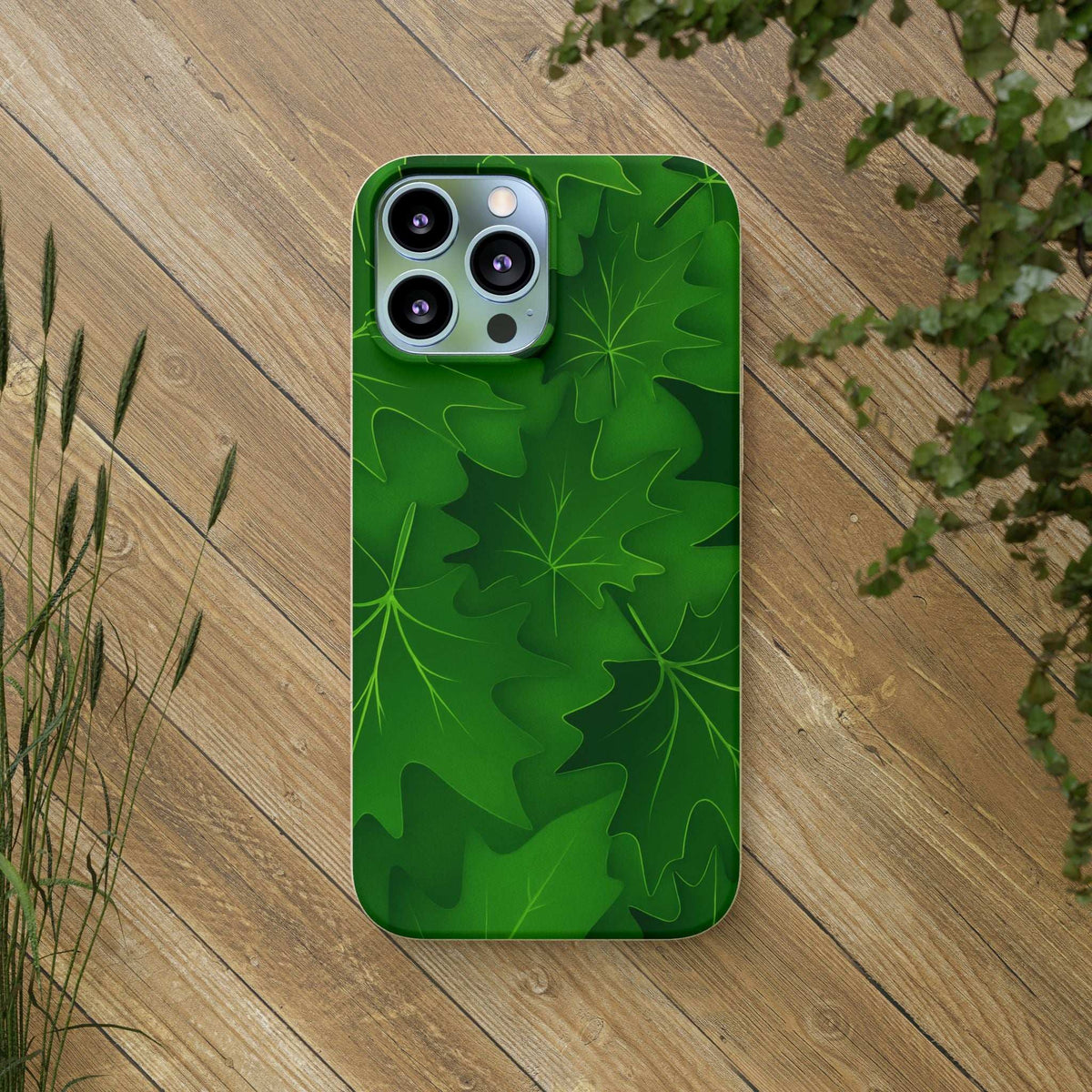 Green botanical leaf phone case with camera cutouts