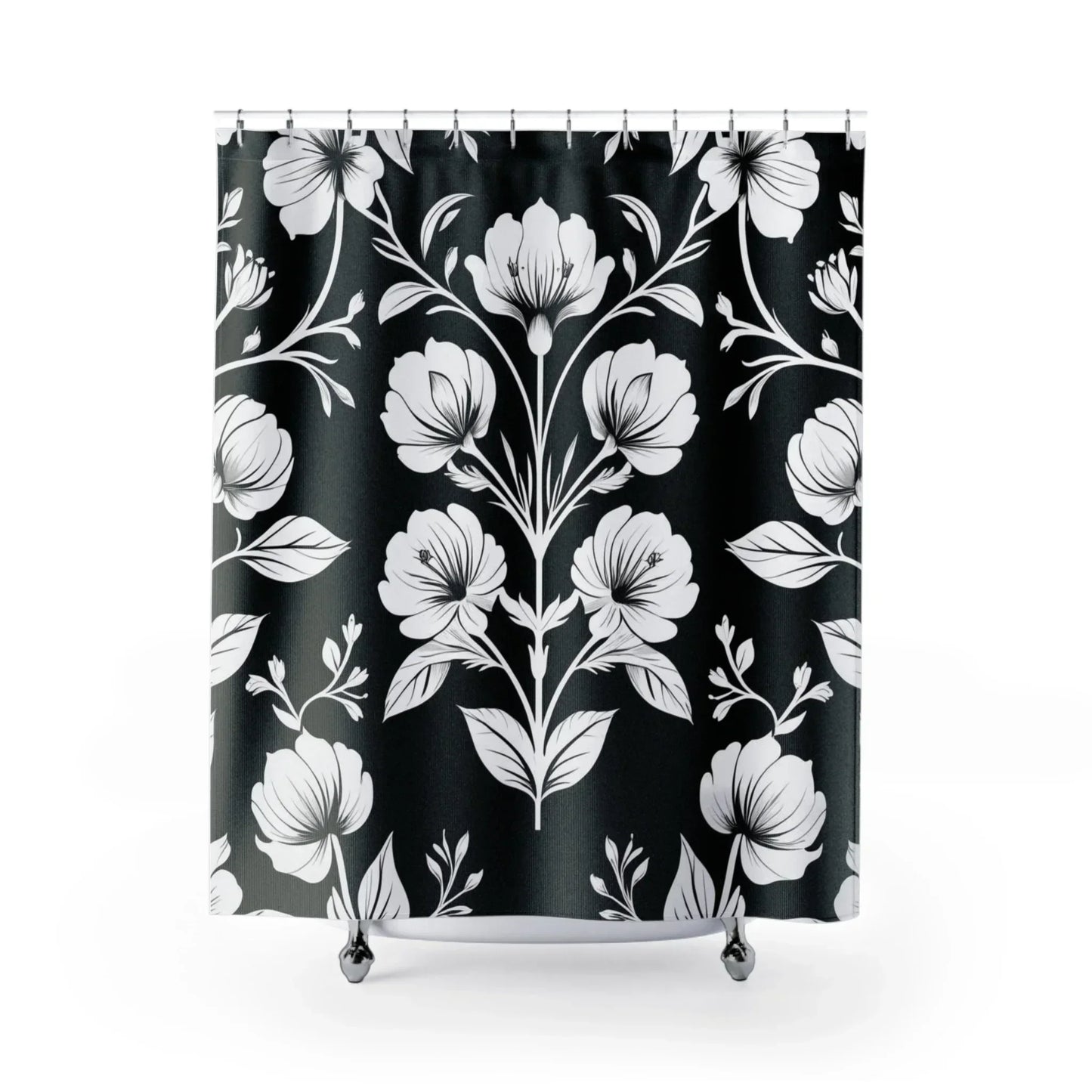 Elegant Black & White Floral Shower Curtains – Stylish Bathroom Decor - KarArmDesign