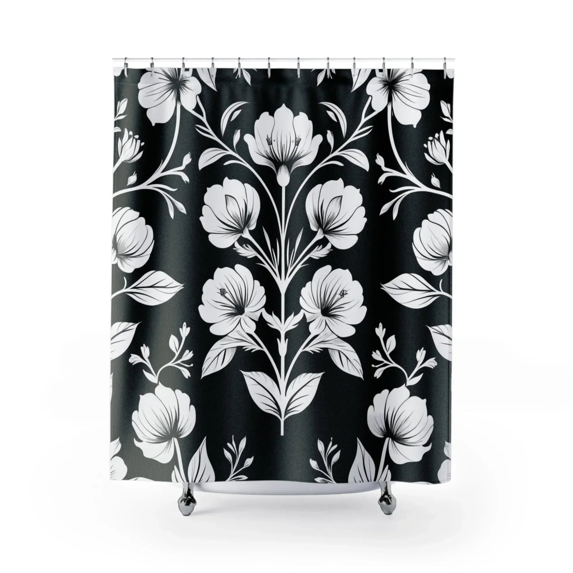 Elegant Black & White Floral Shower Curtains – Stylish Bathroom Decor - KarArmDesign