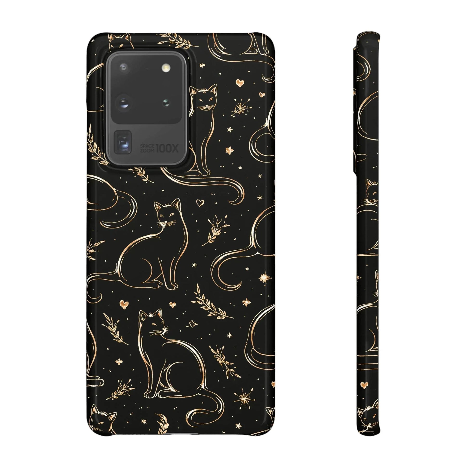 Golden Cat Pattern Phone Case for iPhone 11–17 & Galaxy S21–S25 - KARARMDESIGN