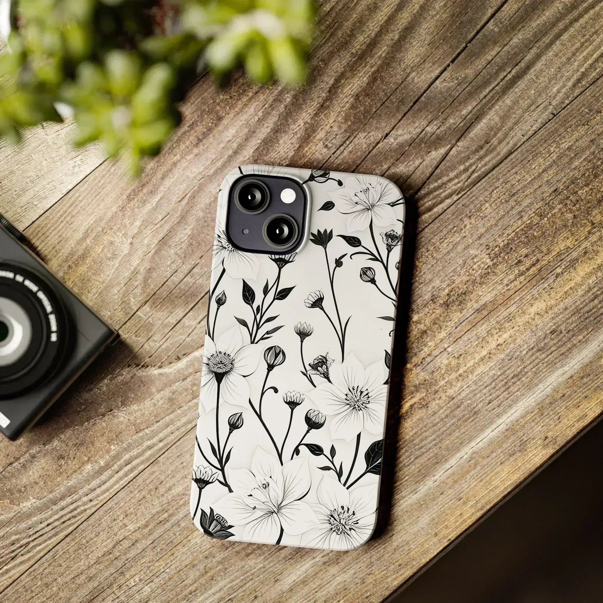 Monochrome Bloom Floral Phone Case for iPhone 11-16 - KARARMDESIGN