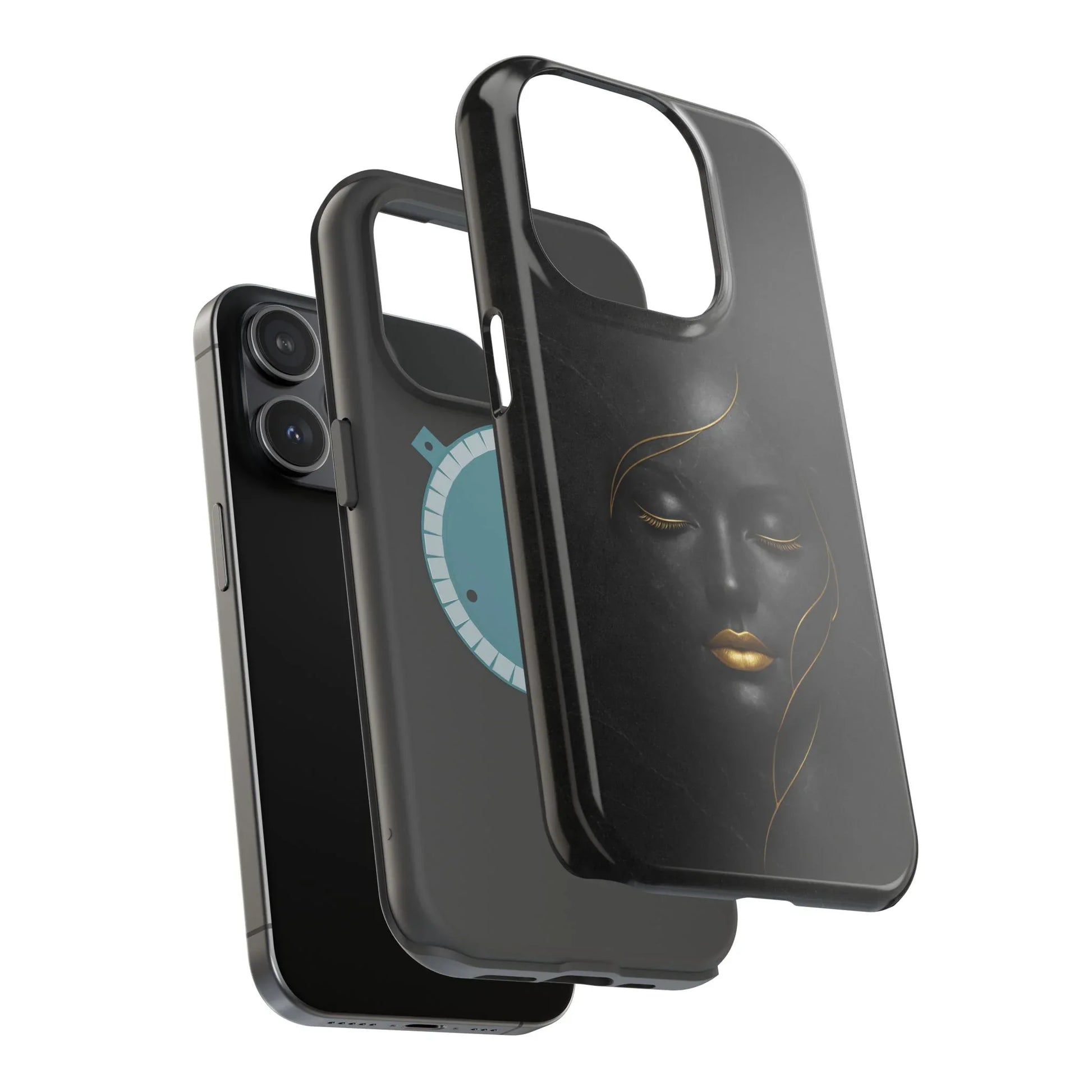 Black Gold Face Phone Case for iPhone 13-17 - KARARMDESIGN