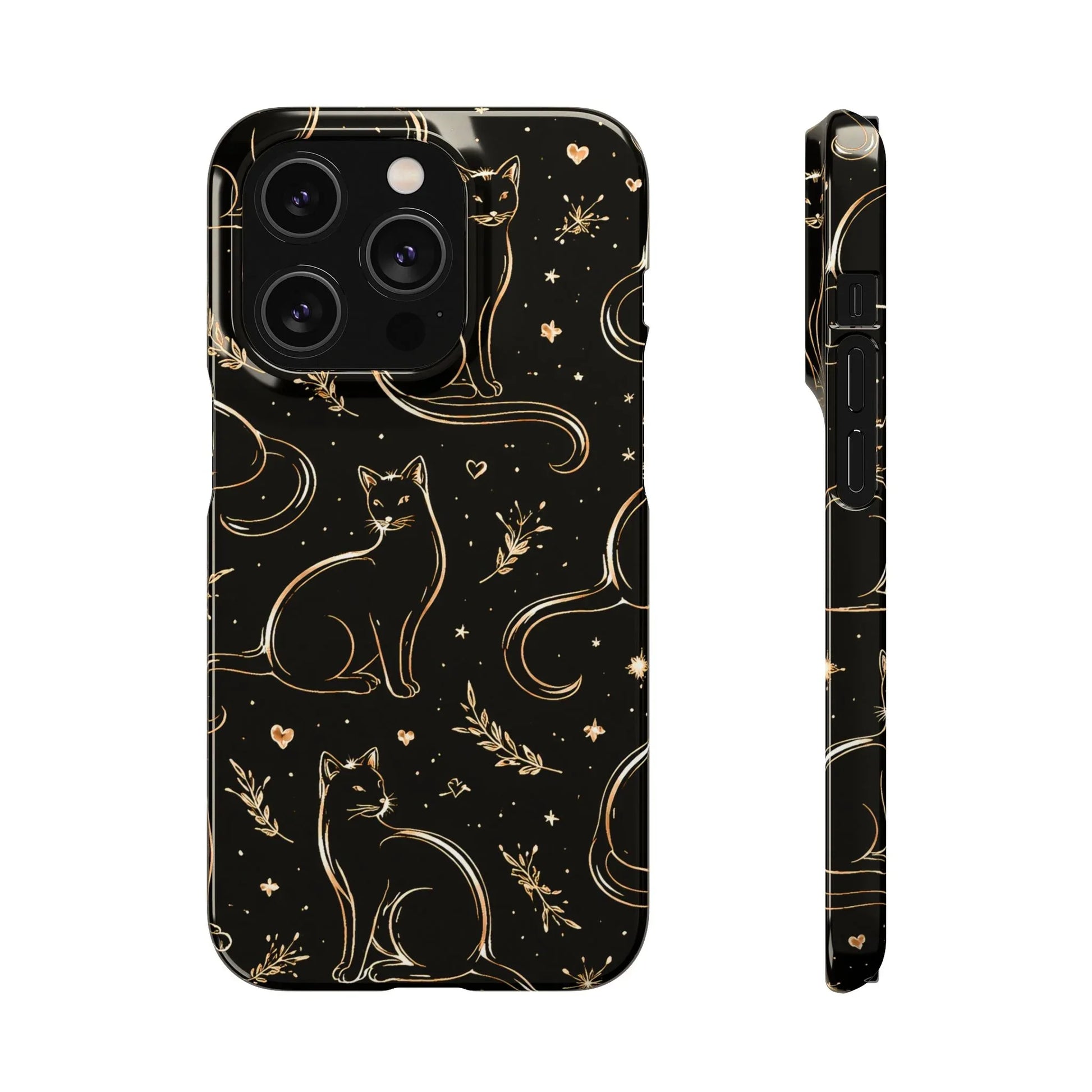 Golden Cat Pattern Phone Case for iPhone 11–17 & Galaxy S21–S25 - KARARMDESIGN