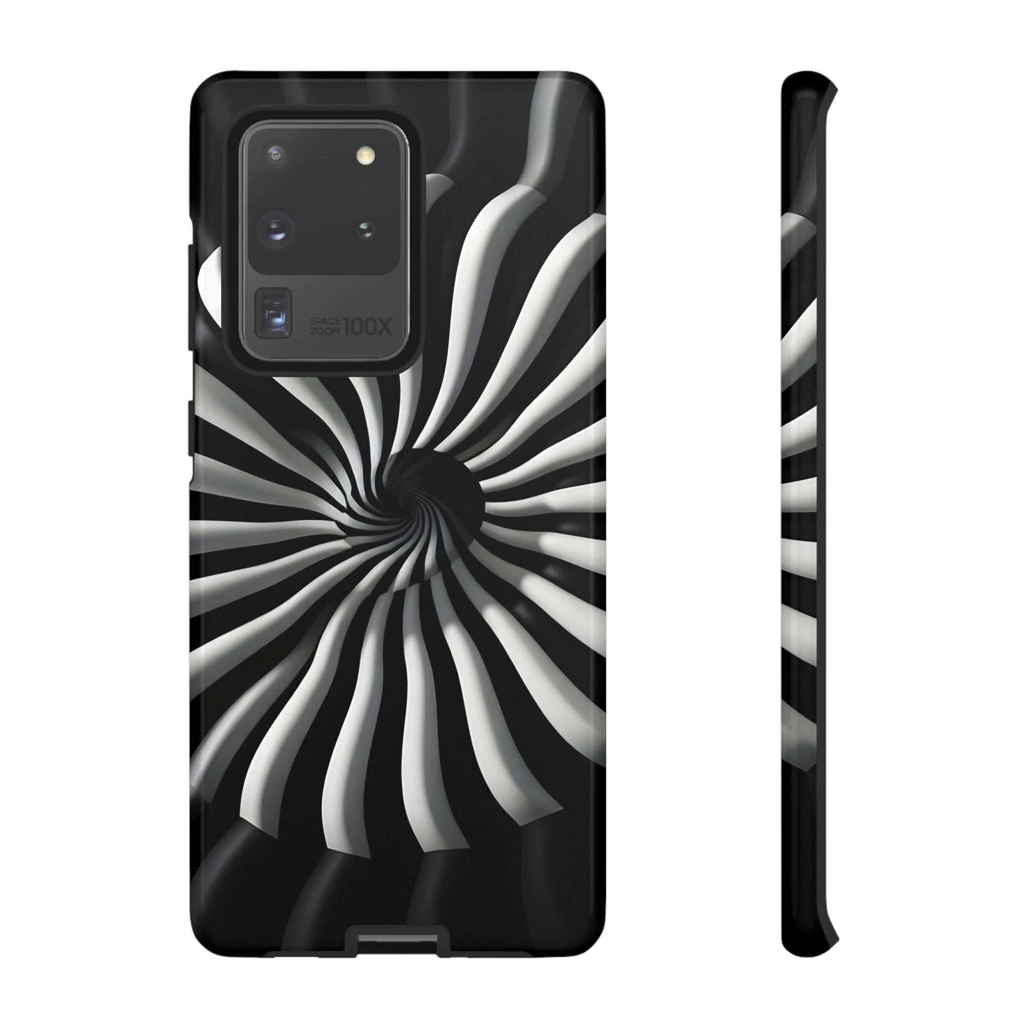 Hypnotic Black and White Spiral Phone Case – Optical Illusion Design for iPhone & Galaxy