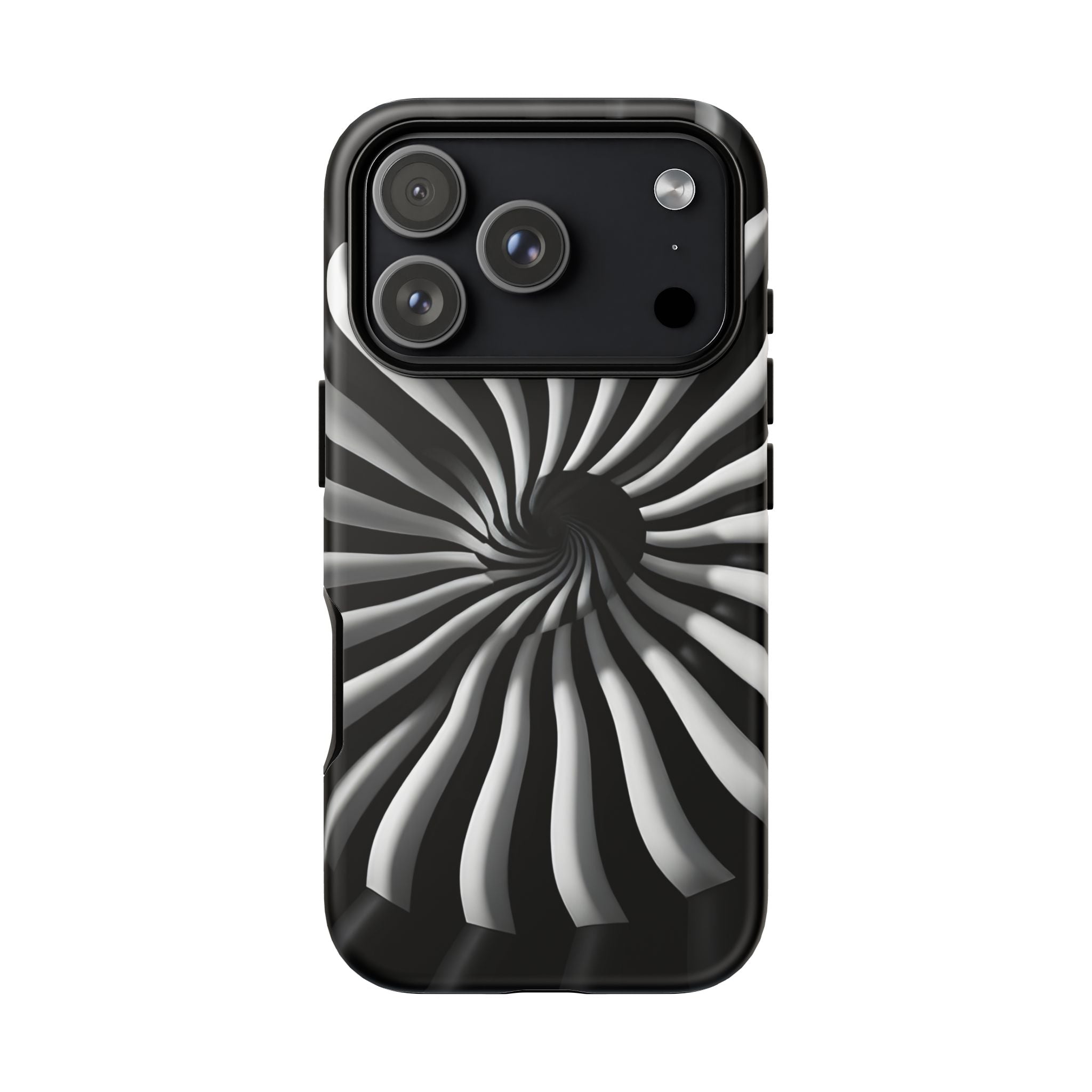 Hypnotic Black and White Spiral Phone Case – Optical Illusion Design for iPhone & Galaxy