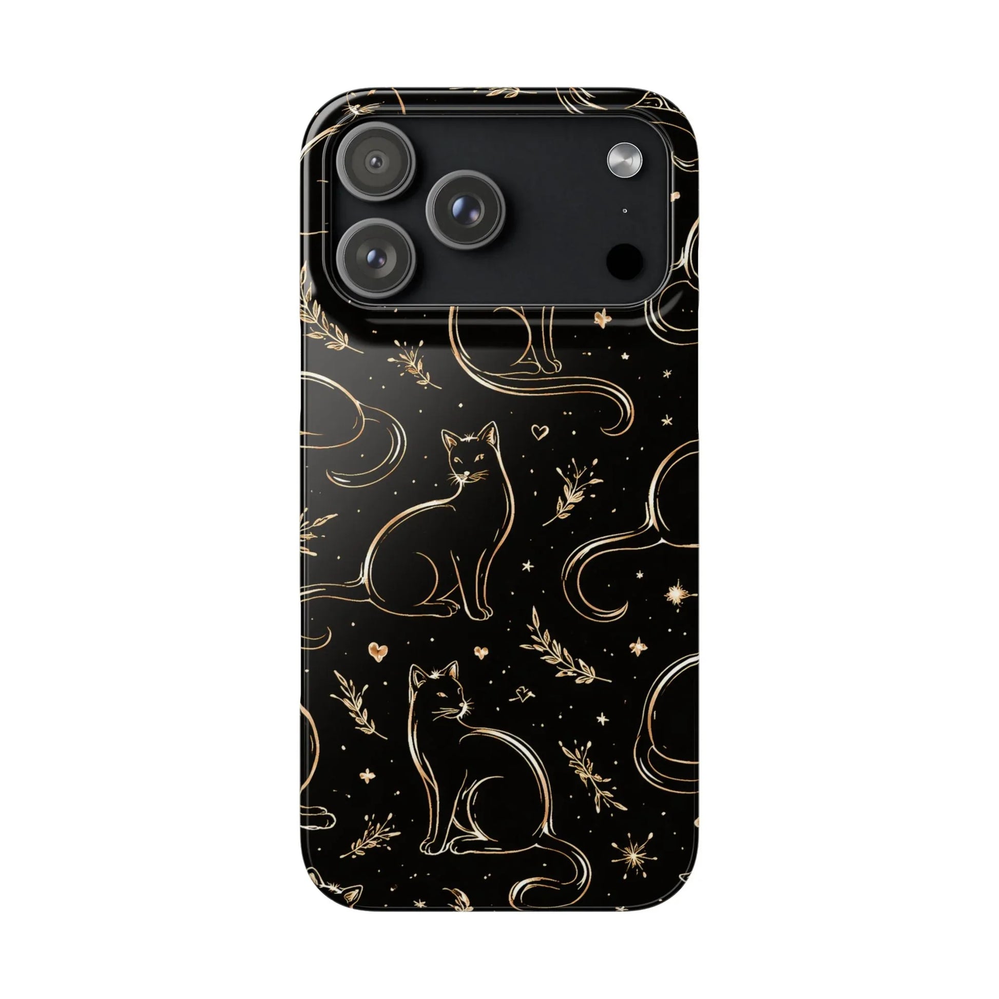 Golden Cat Pattern Phone Case for iPhone 11–17 & Galaxy S21–S25 - KARARMDESIGN