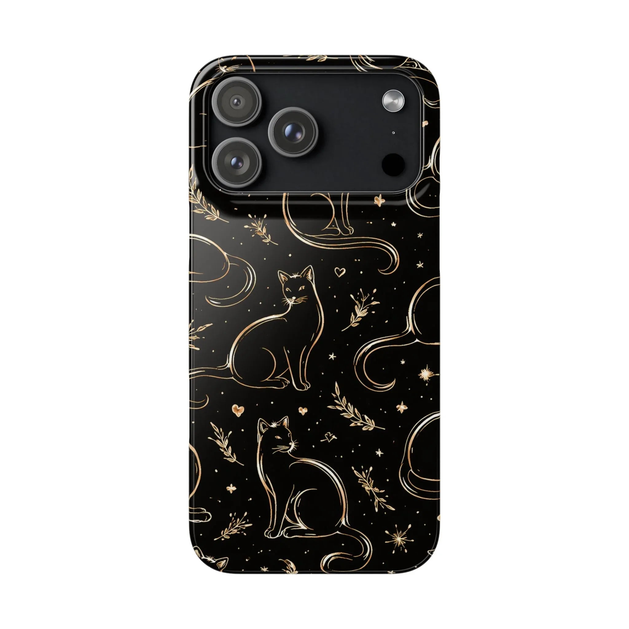 Golden Cat Pattern Phone Case for iPhone 11–17 & Galaxy S21–S25 - KARARMDESIGN