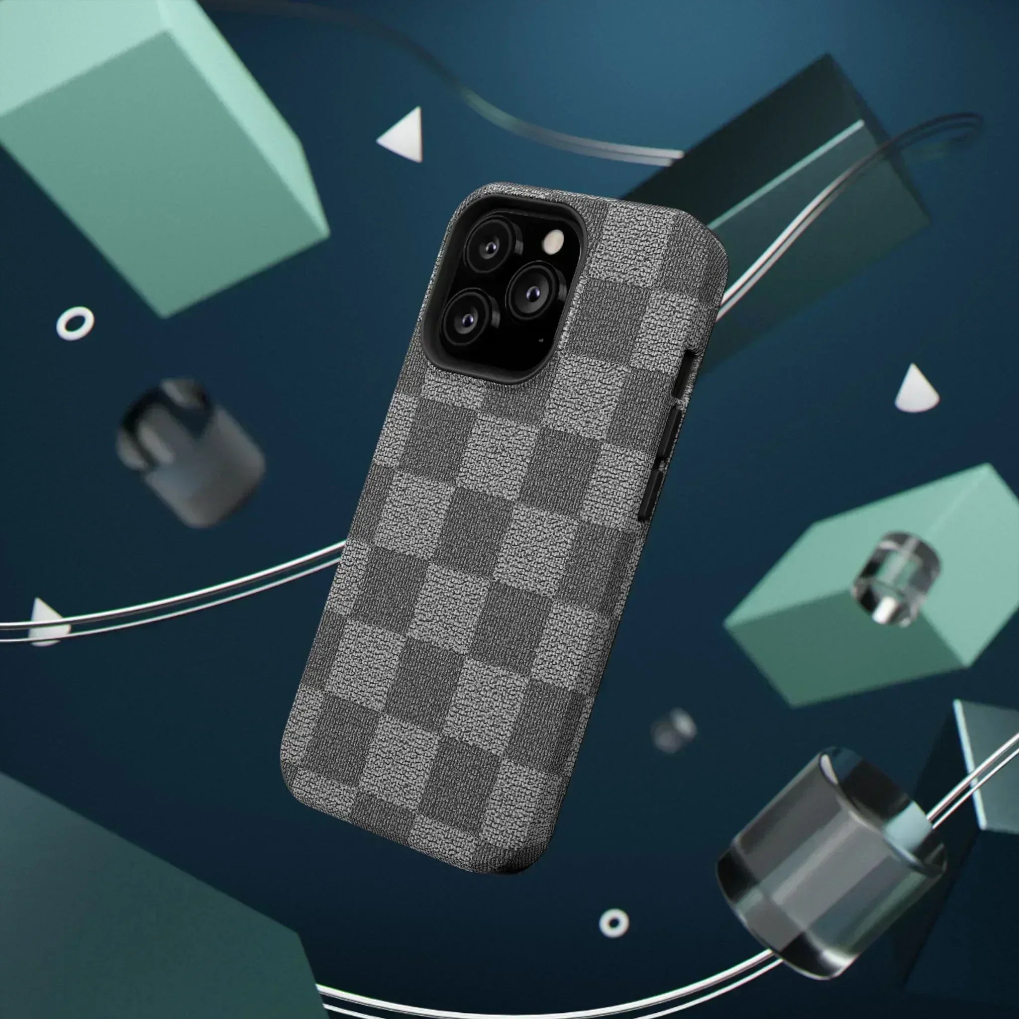 Gray Checkered Phone Case for iPhone 12-16 and Galaxy S21-S22 - KARARMDESIGN