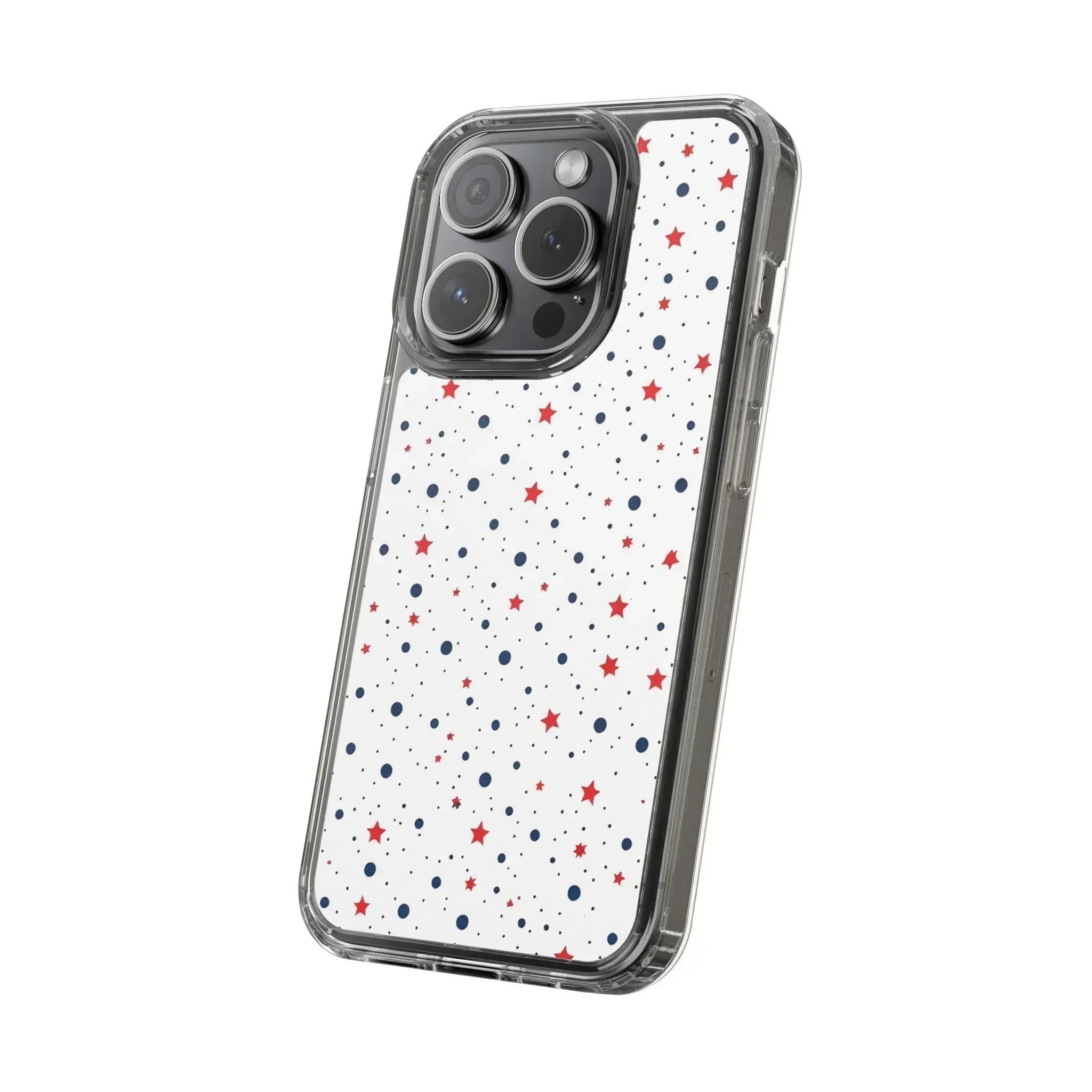 White Phone Case with Red Stars and Blue Polka Dots for iPhone and Galaxy - KARARMDESIGN