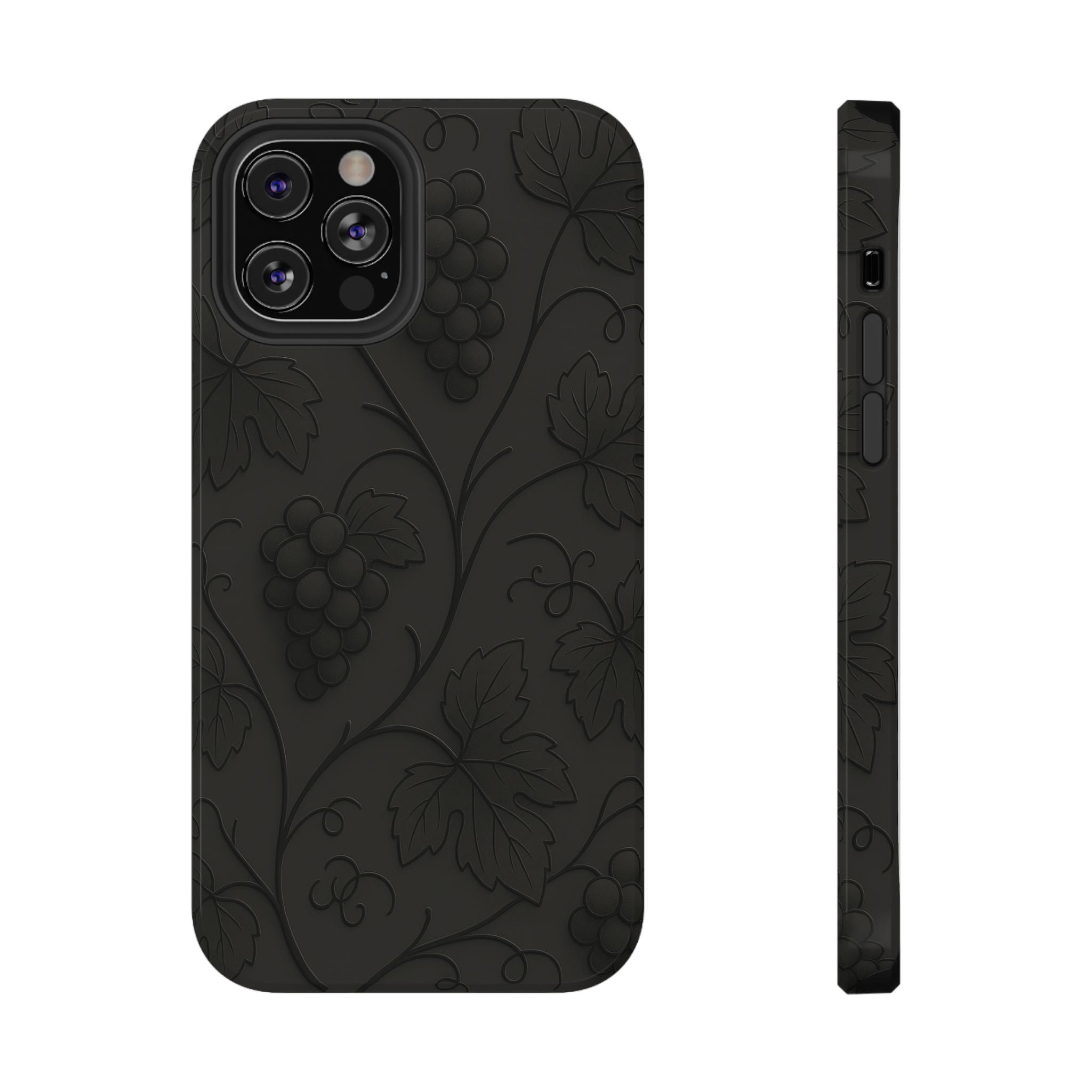 Embossed Grape Leaf Phone Case – Elegant Black Design for iPhone & Samsung