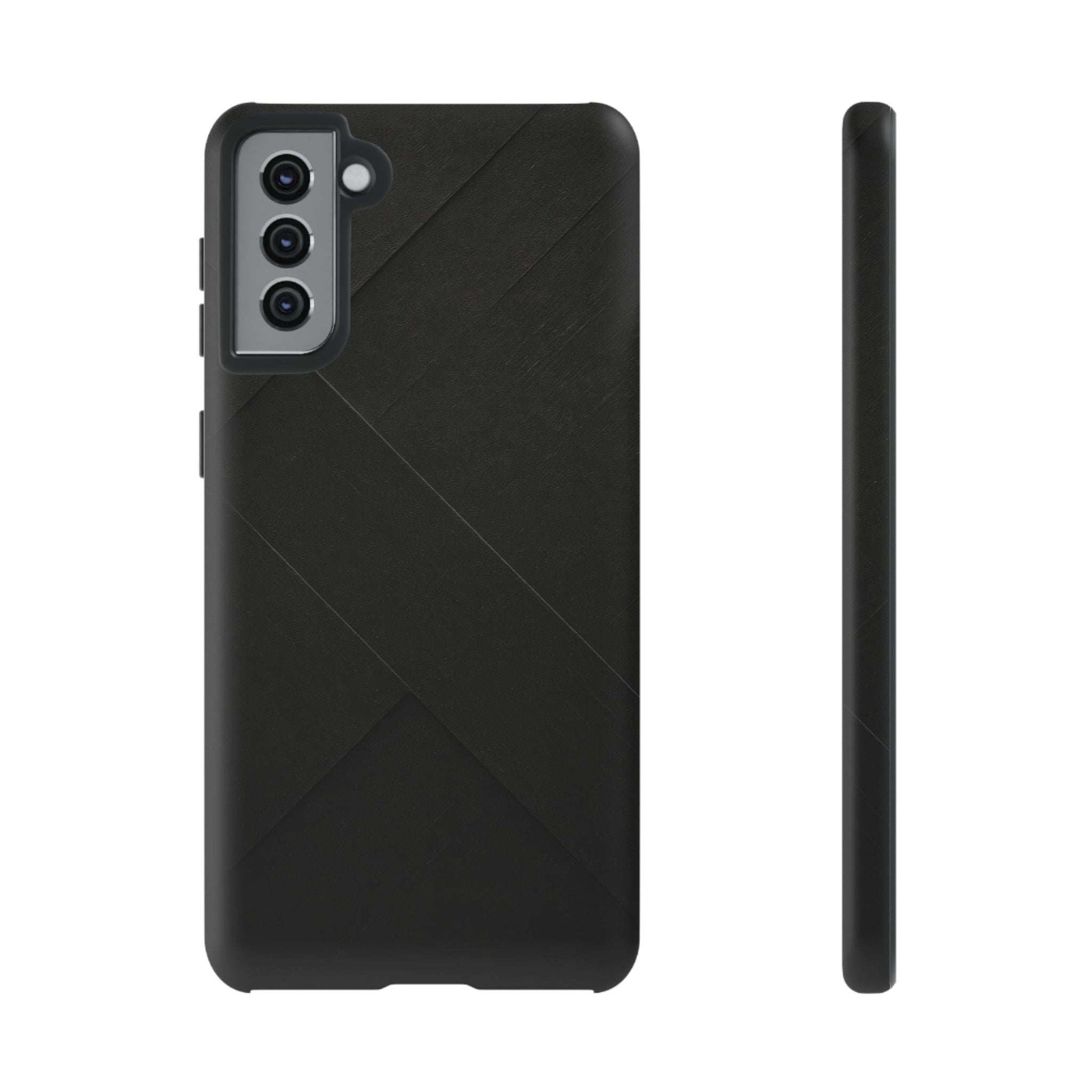 Matte black phone case with diagonal line pattern and camera lens cutouts