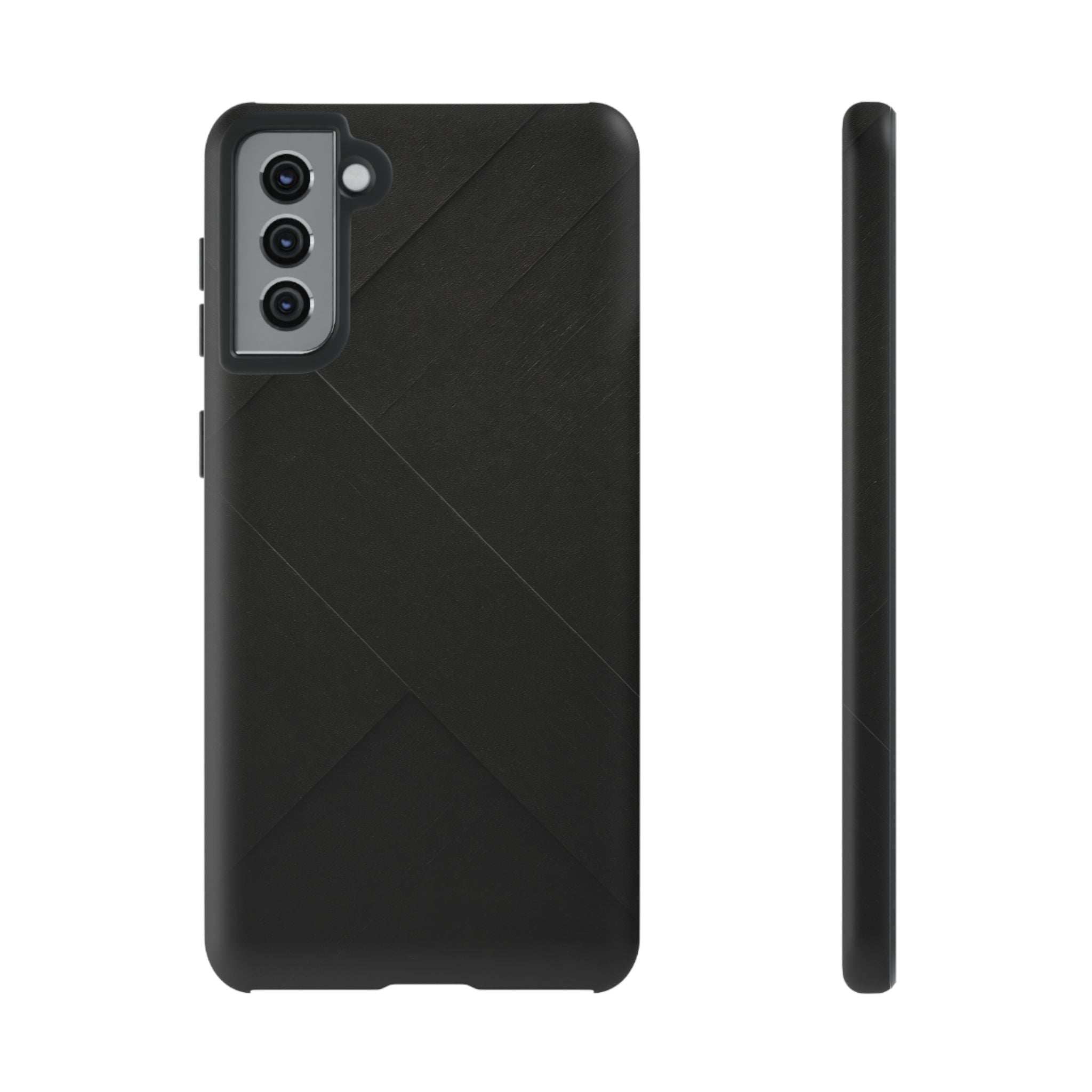Matte black phone case with diagonal line pattern and camera lens cutouts