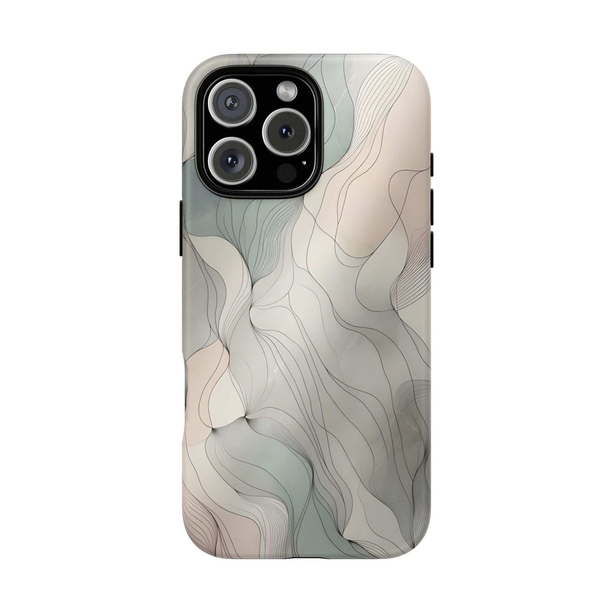 Pastel wave phone case with beige and blue-gray wave lines, triple camera cutout