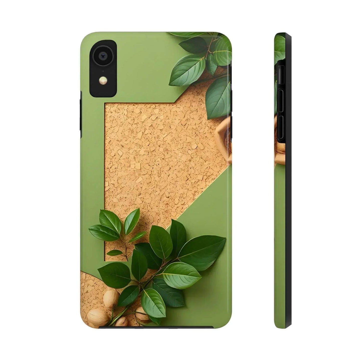 Eco-Inspired Tough Phone Case – Cork Texture with Leaf & Seed Design for iPhone 7-16 and Samsung Galaxy S21-S24 - KarArmDesign
