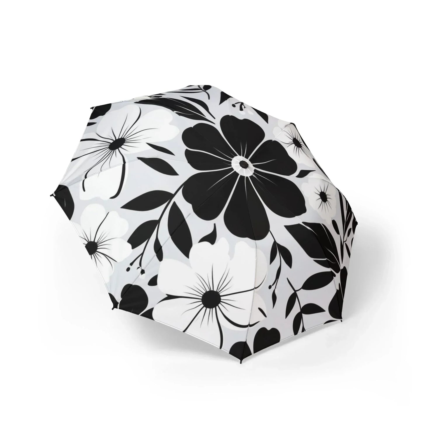 Stylish Semi-Automatic Foldable Umbrella with Floral Monochrome Pattern - KarArmDesign