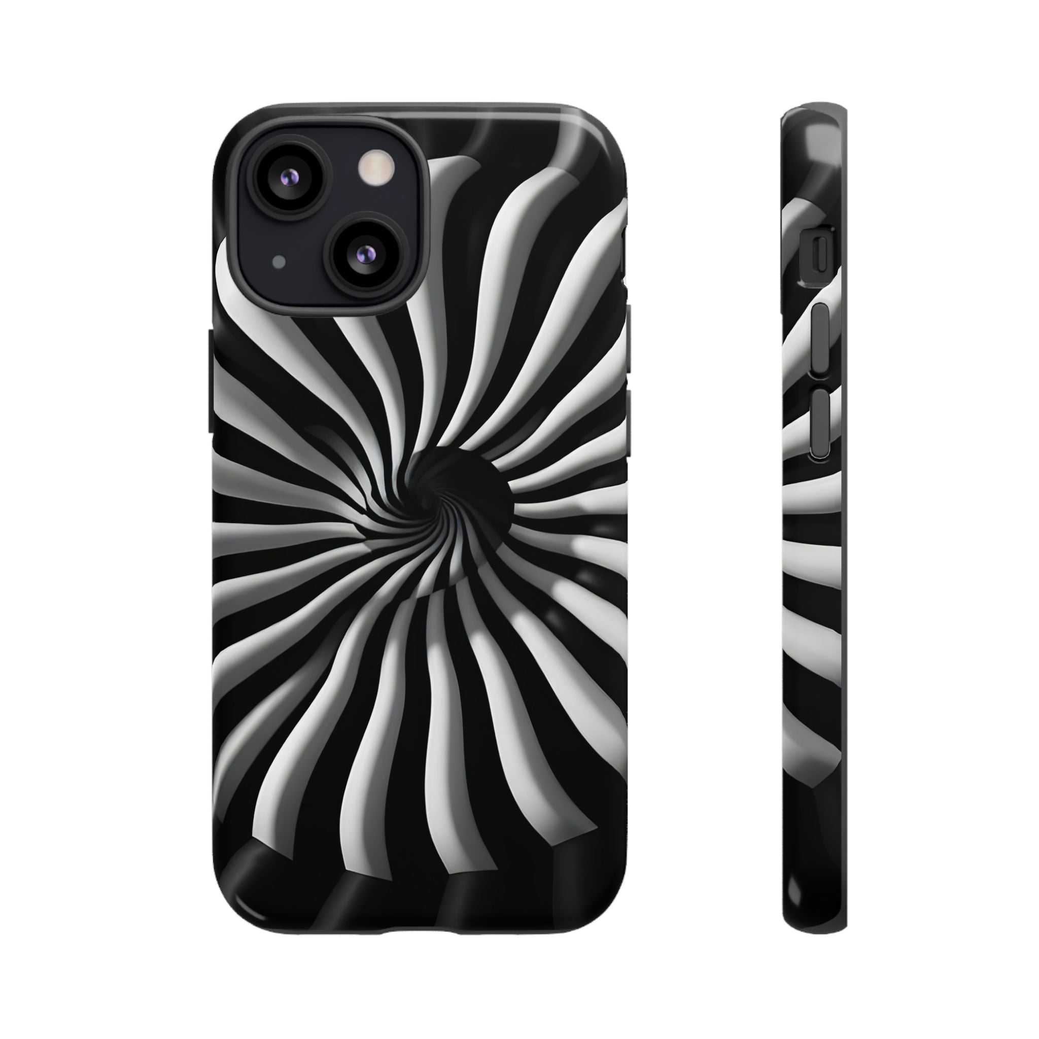 Hypnotic Black and White Spiral Phone Case – Optical Illusion Design for iPhone & Galaxy