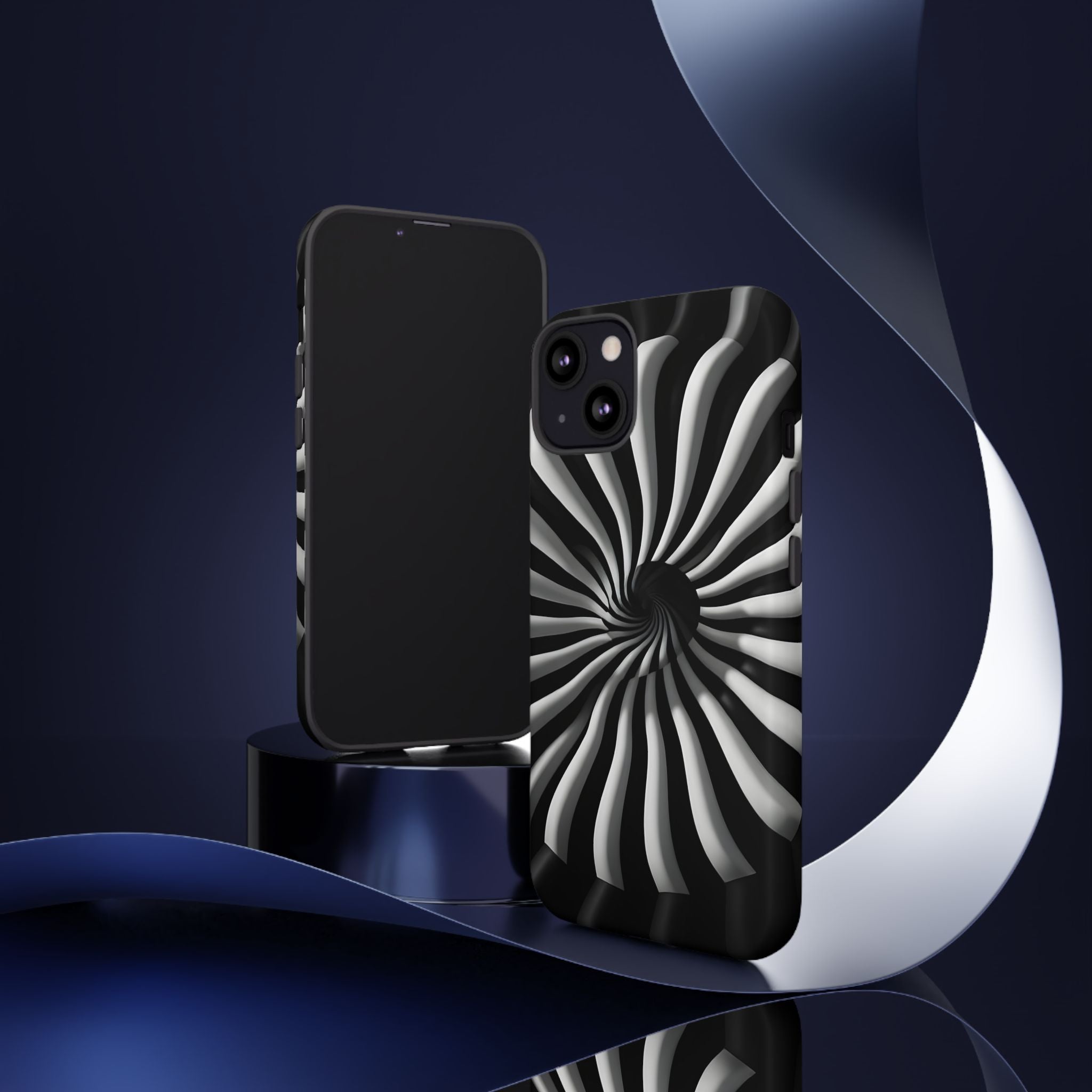 Hypnotic Black and White Spiral Phone Case – Optical Illusion Design for iPhone & Galaxy
