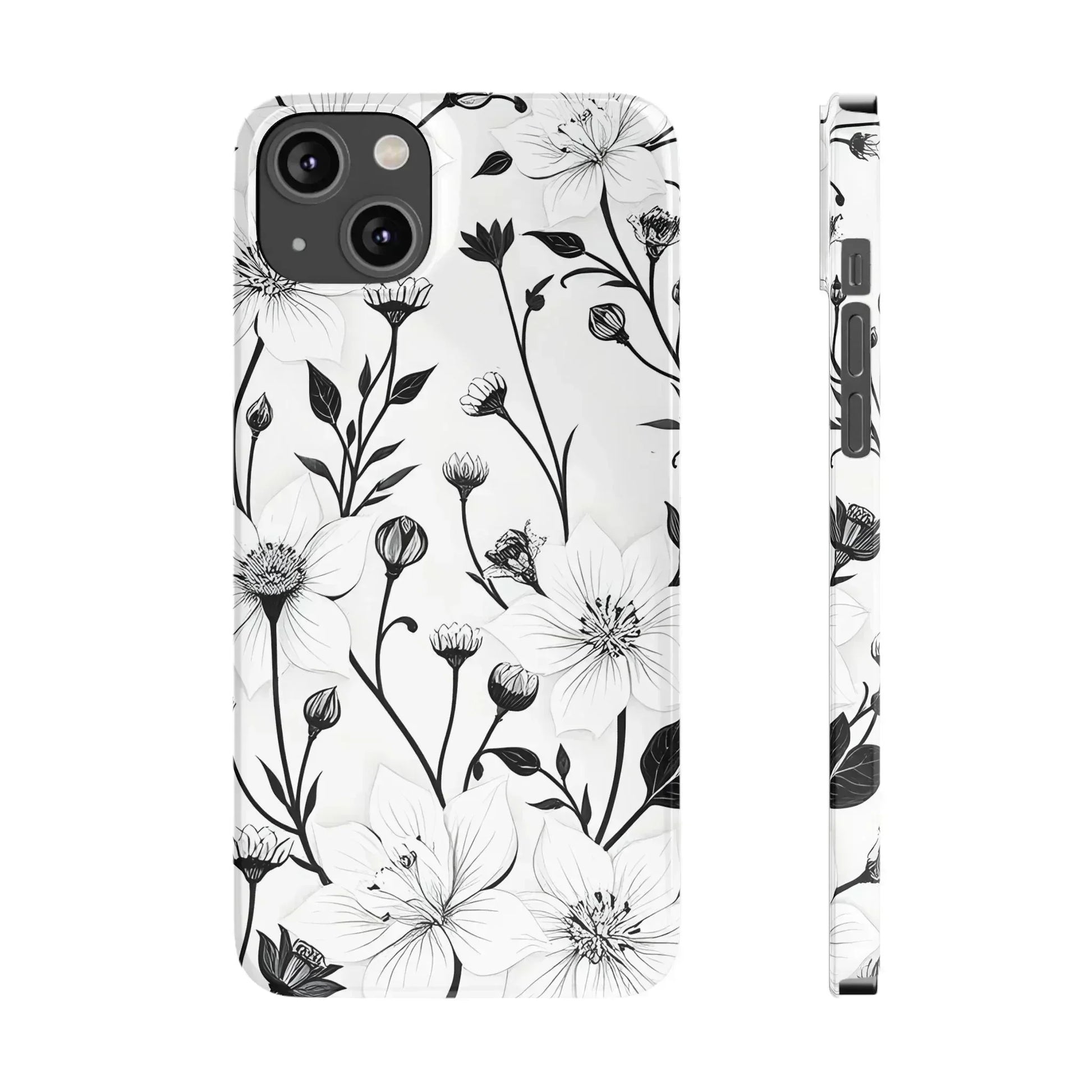 Monochrome Bloom Floral Phone Case for iPhone 11-16 - KARARMDESIGN